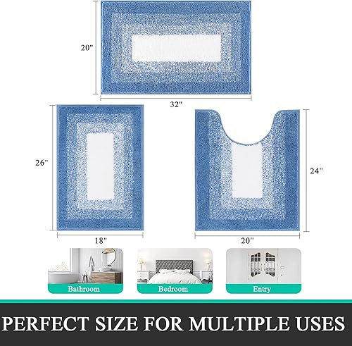 Miniatura 2 de Bsmathom Juego de alfombras de baño de 3 piezas, alfombras de baño peludas de felpa para baño, antideslizantes, absorbentes, de microfibra con