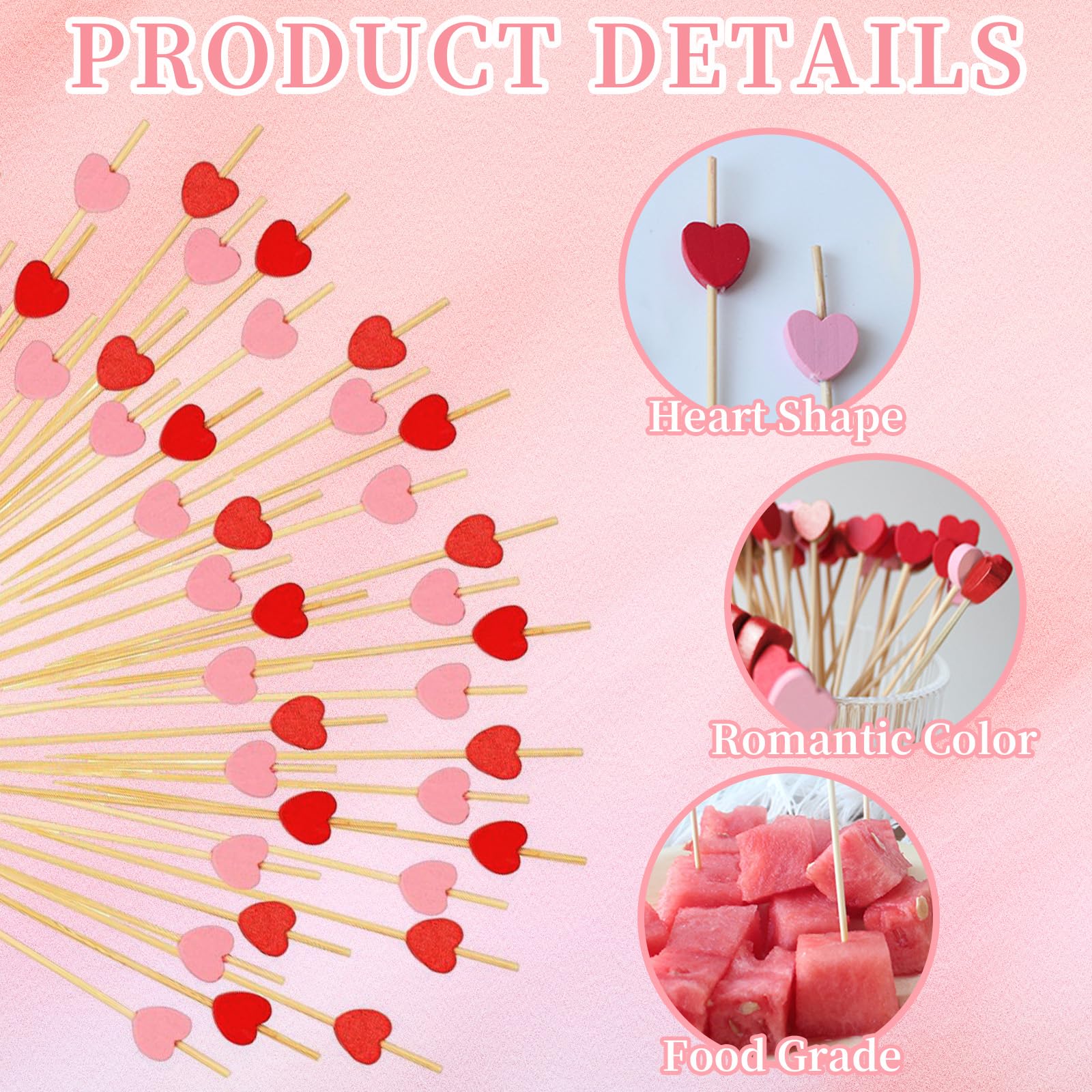 240 PCS Pink Heart Cocktail Picks - 4.7 Inch Toothpicks Perfect For Appetizer Charcuterie Food Cupcake Sandwich Drinks For Birthday, Wedding, Valentines Day Decoration Party Supplies - View #2