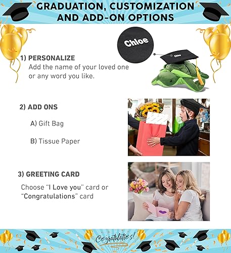 Miniatura 2 de DolliBu Juguete de peluche de graduación de tortuga marina  Suave peluche de graduación con bata y gorra con traje de borla  Regalo de graduación