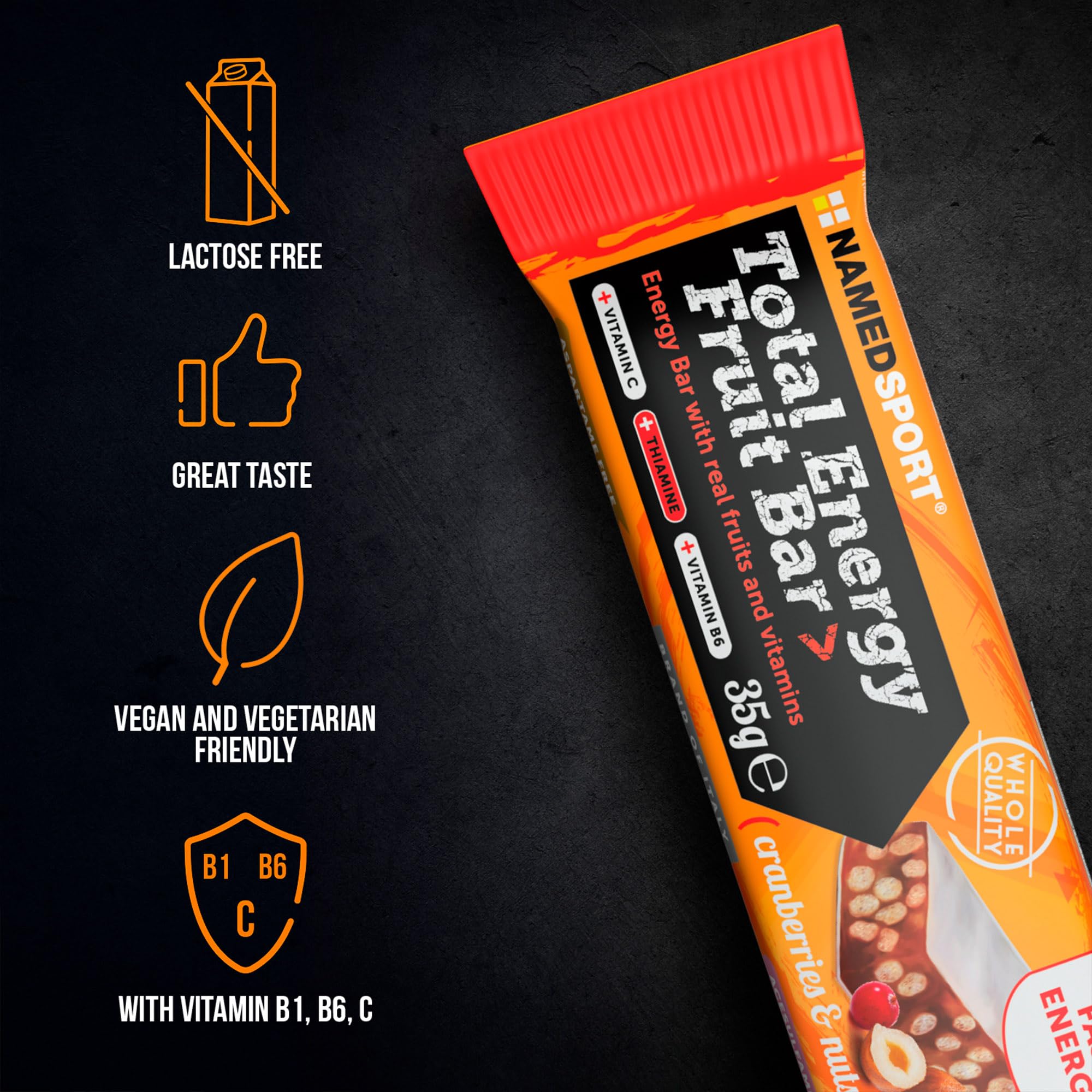 NAMEDSPORT> Total Energy Fruit Bar>, Energy Bar Saveur Cranberry&Nuts, avec riz croustillant et vrais fruits, avec Vitamines B1,B6 et C, Idéal pour les Sports d'Endurance, Brand of Italy, Boîte de 25
