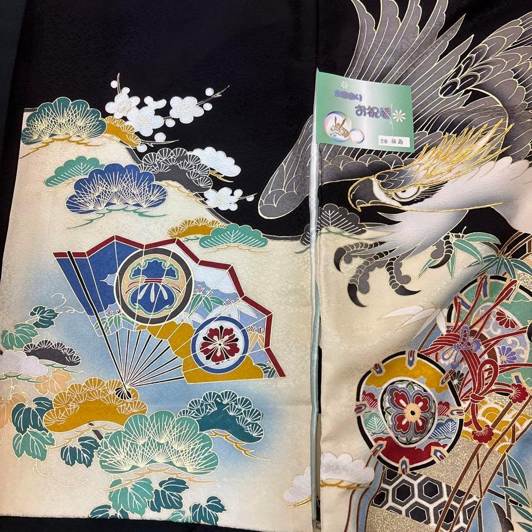 新品「即決価格」正絹産着祝着京友禅、本金、豪華刺繍仕様、特選大鷹に