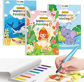 TECJOE 3 Pack Paint with Water Coloring Books for Toddlers, Watercolor Paint Set with 6 Brushes, Painting Activity for Kid...