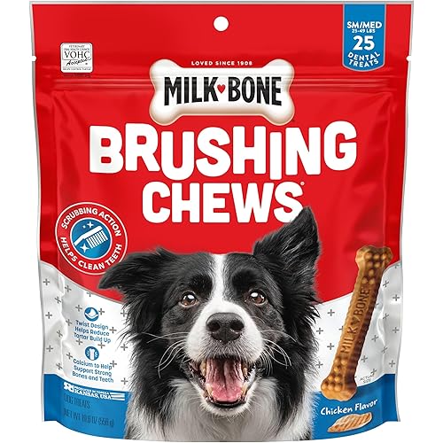 Milk-Bone Original Brushing Chews, 25 Small/Medium Daily Dental Dog Treats Scrubbing Action Helps Clean Teeth