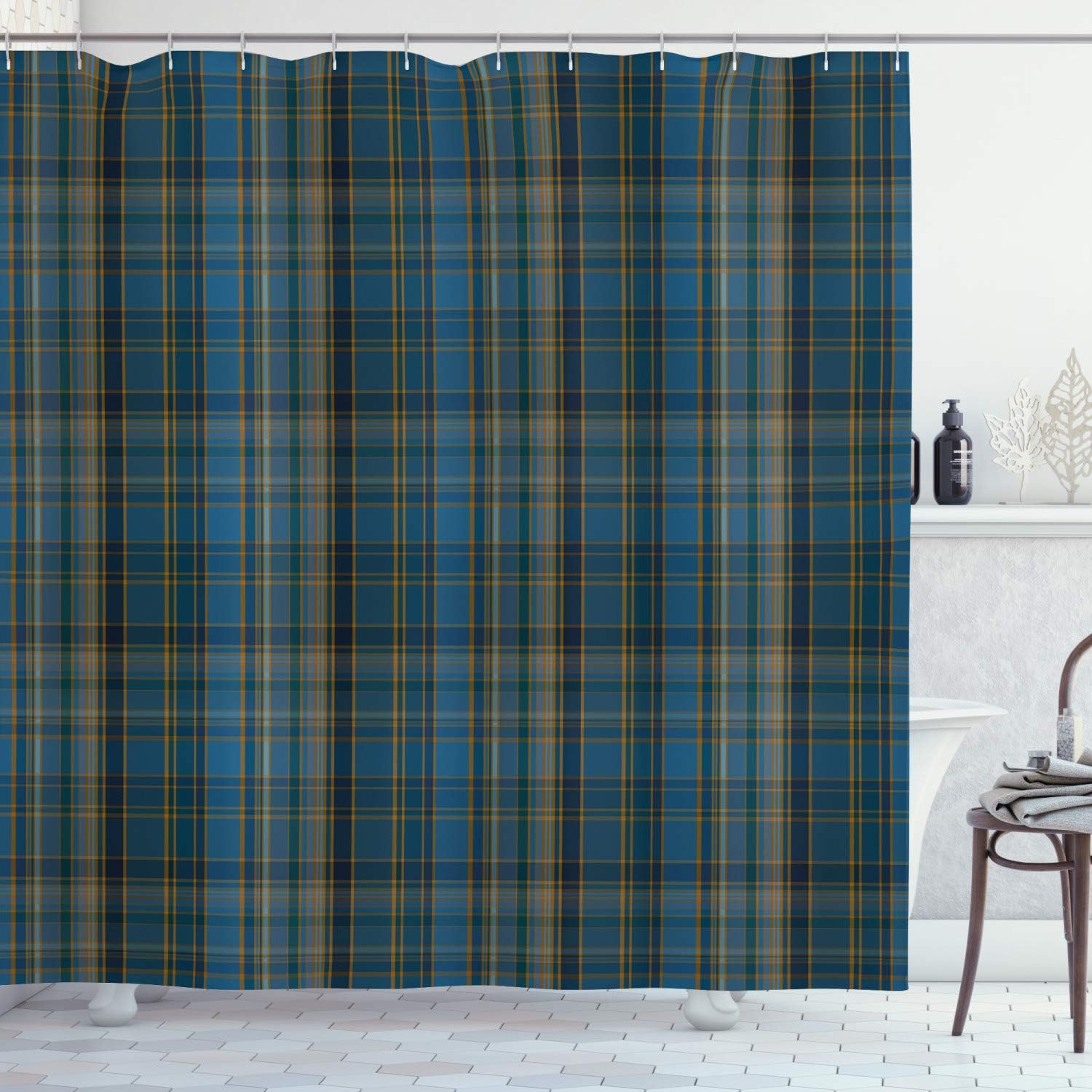 Lunarable Plaid Shower Curtain, Striped Geometric British