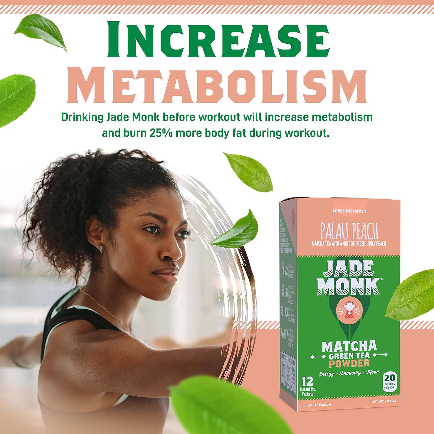 Matcha Green Tea Powder Packets – Palau Peach 30 Pack, All Natural, Non GMO, Energy, Immunity, Brain Function, Mood and Metabolism