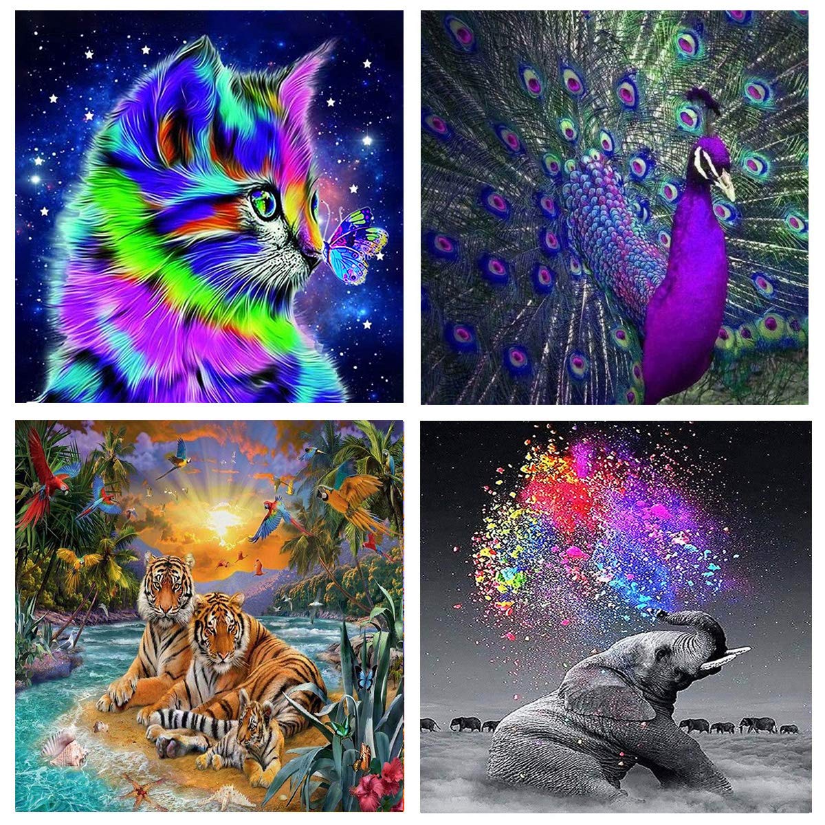 Cskunxia 4 Pack 5D Diamond DIY Painting Kits Full Drill Diamond Art Crystal Embroidery Painting for Home Wall Decor, 11.8 x 11.8 Inches Without Frame