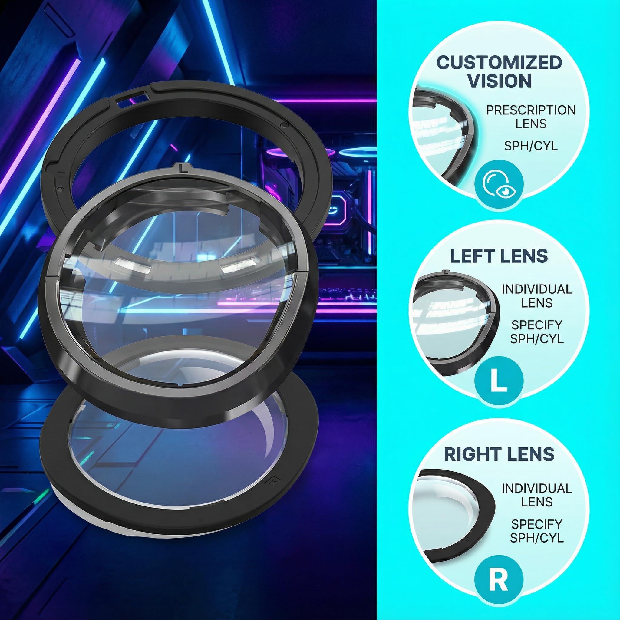 PSI Verres de prescription pour lunettes Oculus Meta Quest3, inserts compatibles avec accessoires de réalité virtuelle, anti-myopie à la lumière bleue (un verre) SPH : -3,50 L
