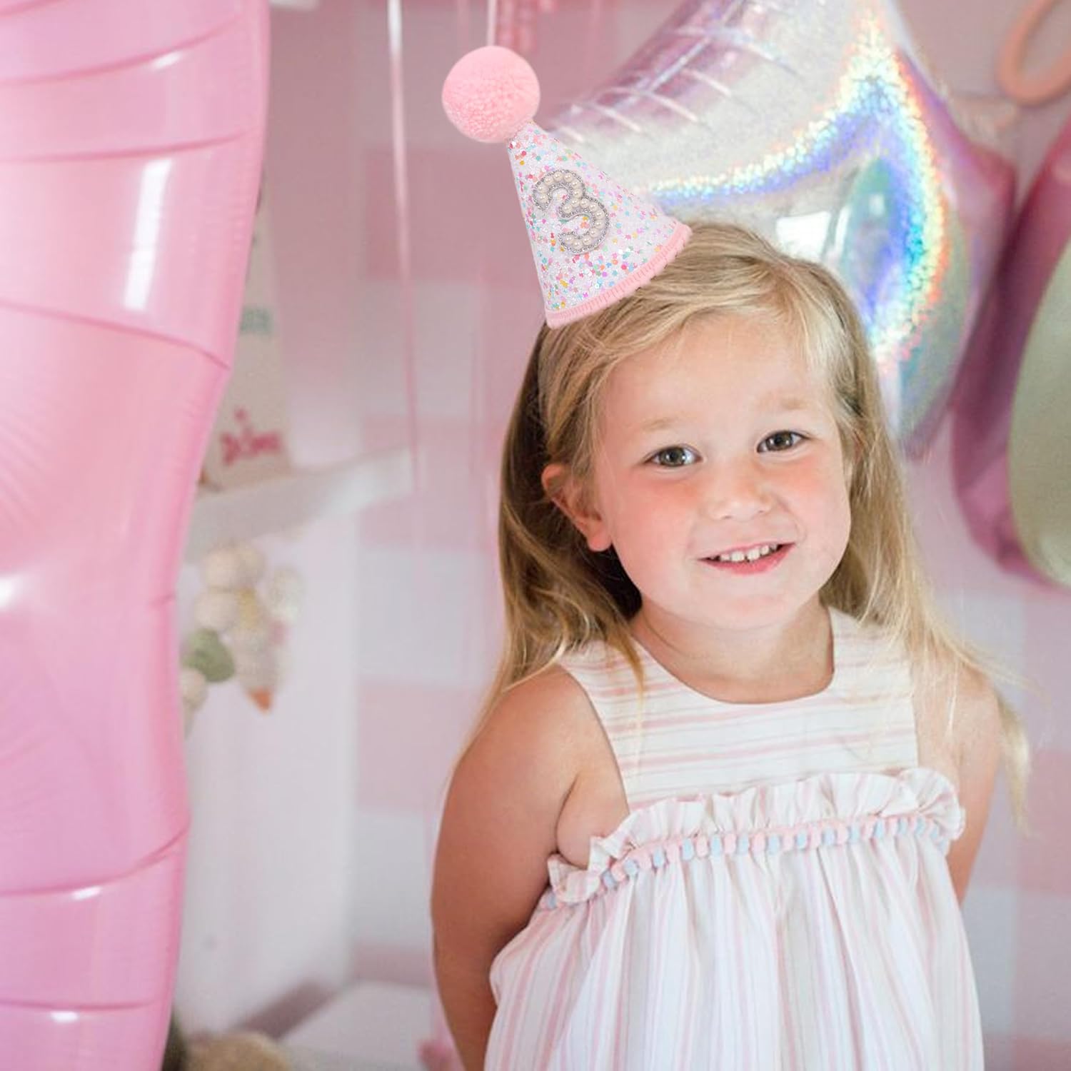 Pink 3rd Birthday Hat - Colorful Dots 3rd Birthday Hat, Sweet Birthday Decor, Sprinkle Third Bday Crown, Girls Bday Photo Prop - Image 2