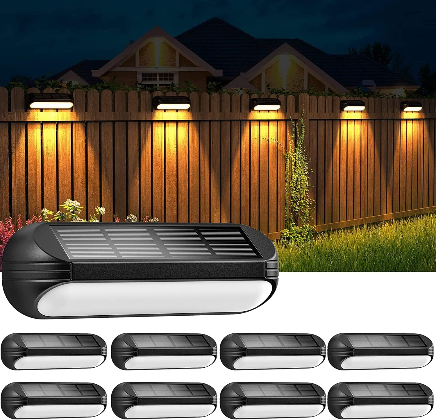 BUCASA Solar Deck Lights Outdoor Waterproof, 8 Pack Solar Fence Outdoor