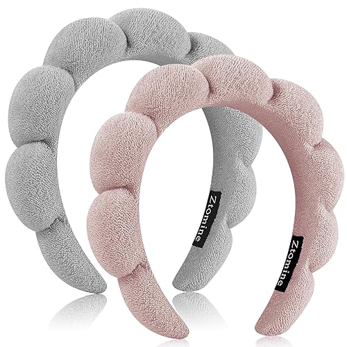 Miniatura 30 de Paquete de 2 diademas de spa de felpa para lavado facial para la eliminación de maquillaje, máscara (Rosa + Verde claro) Rosa + verde claro,Negro