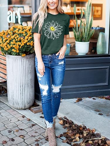 Miniatura 3 de Chulianyouhuo Camiseta de manga corta con estampado de girasol para mujer, camiseta casual para adolescentes y niñas