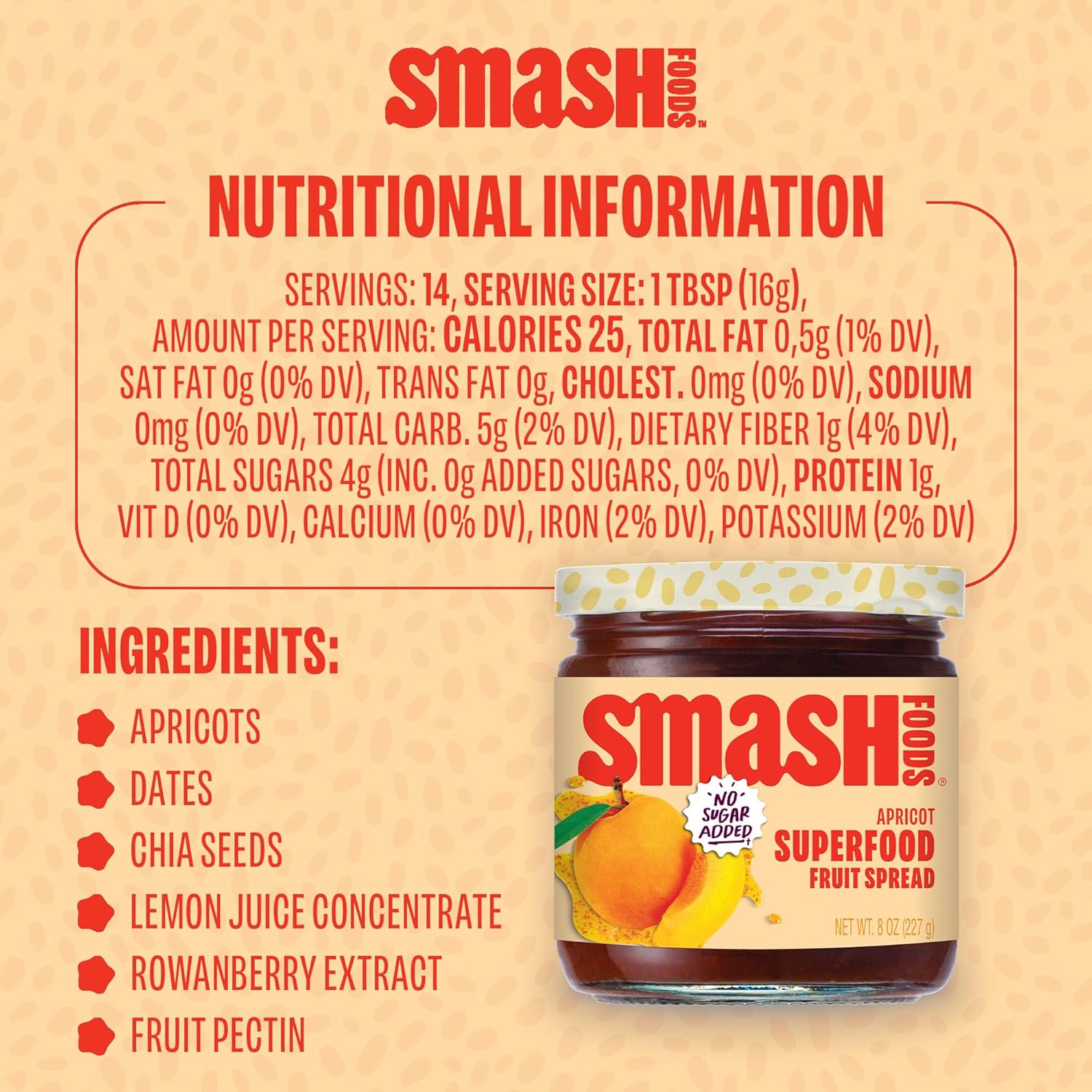 Chia Smash Superfood Jam Variety Pack (3 Jars) - Apricot, Blueberry & Cherry Pomegranate, No Sugar Added, Keto, Paleo, Upcycled Fruit, Low-Calorie, Vegan