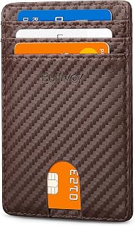 Mens Slim Wallet, Minimalist Thin Front Pocket Leather Credit Card Holder with RFID Blocking for Work Travel