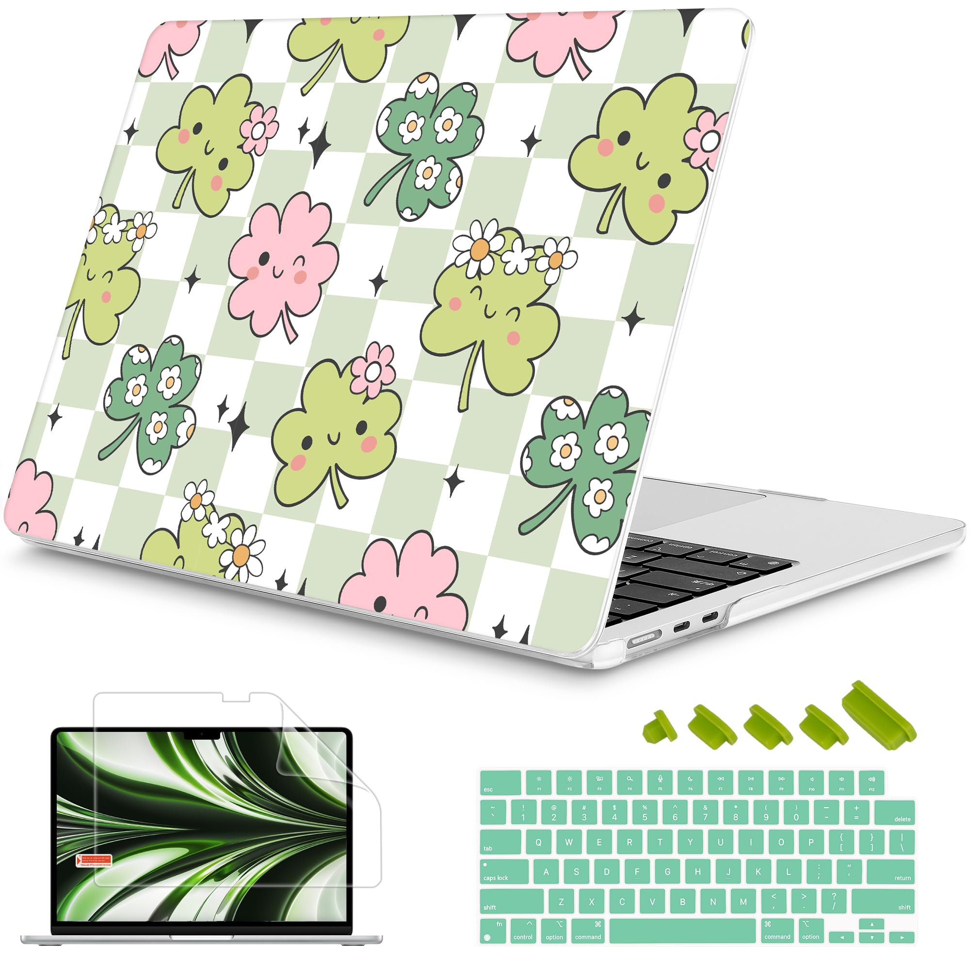 Mektron Case for 2026 MacBook Air 13-inch M5 Laptop A3449 with 13.6-inch Liquid Retina Display, 2025 2024 2022 M4/M3/M2 MacBook Air 13" Hard Shell Cover, Fit Model A3240 A3113 A2681, Lucky Clovers