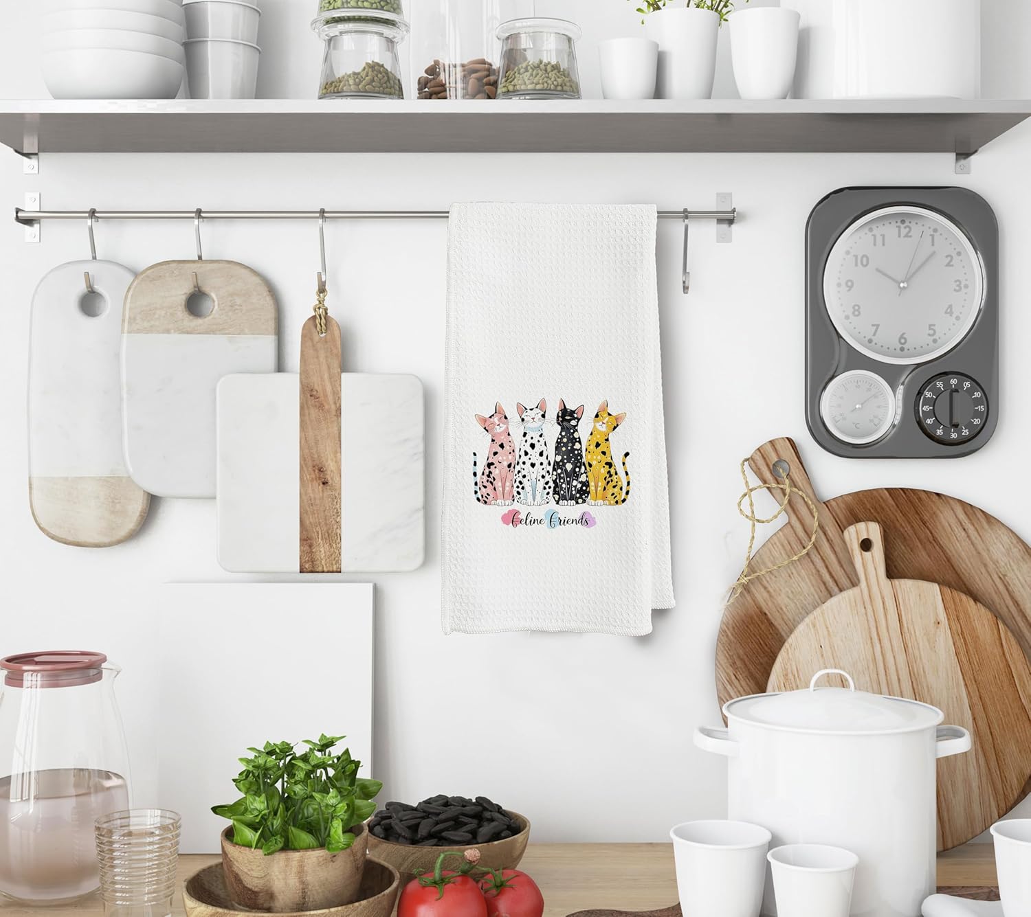 Cute Spot Cat Kitchen Towels, Gifts for Cat Lovers Dish Tea Towels, Cats Lady Mom Dad Owner Gifts, Feline Friends Decorative Hand Towel for Kitchen Bathroom, 16x24 Inch - Image 2