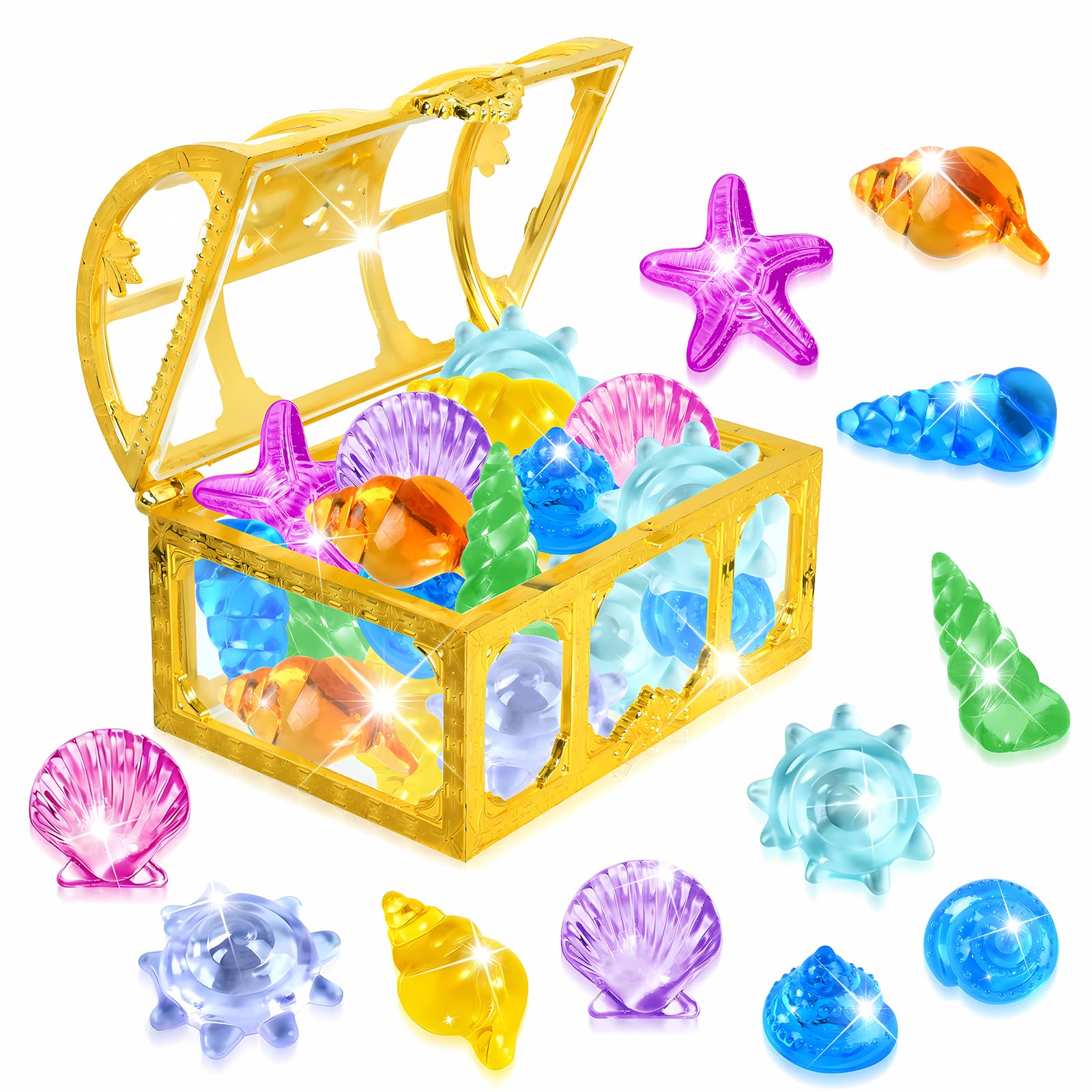 EKKONG Set de Gemas Coloridos, Gemas Piratas de Acrílico, 36 Piedras Preciosas de Buceo con 1 Cofre Pirata, Juguetes de Piscina Diving Gems para Piscinas, Playas y Búsquedas del Tesoro (Bronce) — view 11