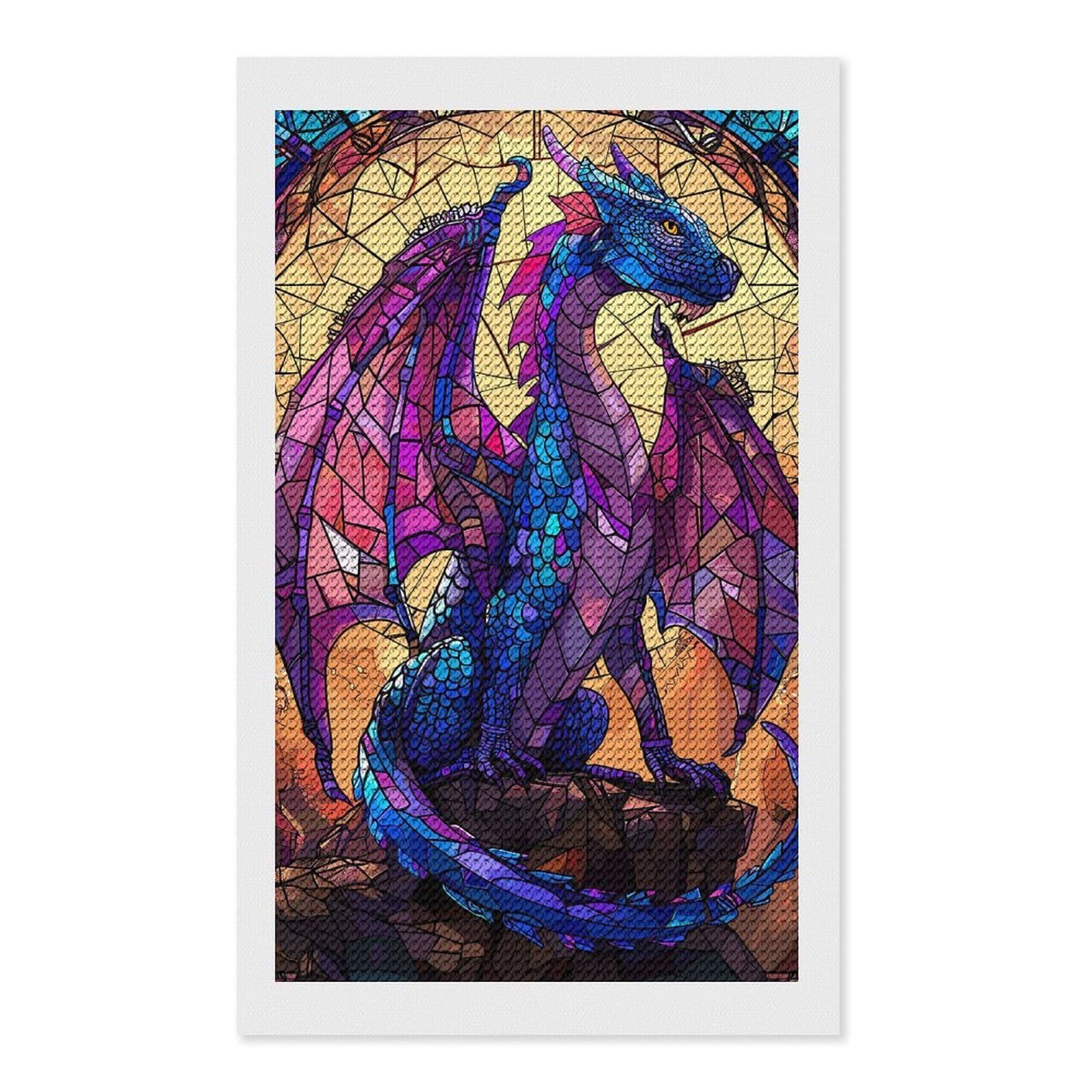Junmoney Cathedral Fantasy Dragon Diamond Painting Canvas Kit 12"x20", Round Gems, Living Room Decor, Seasonal Gift Choice, Modern Decor