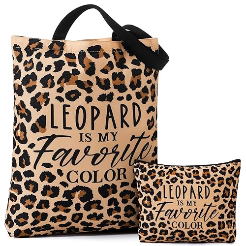 Paterr 2 Pack Leopard Print Makeup Bag and Tote Bag