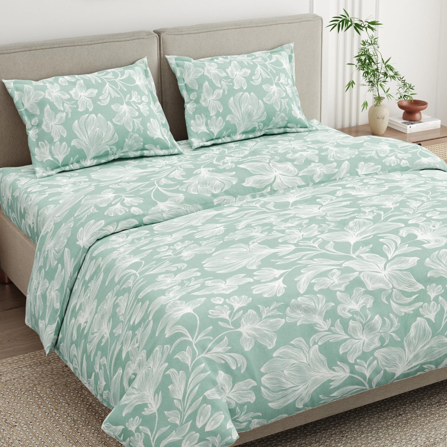 haus & kinder 100% Combed Cotton 186 TC Double Flat Bedsheet | Soft and Breathable Fabric, Flat Bedsheet with Matching Pillow Covers (Garden of Memories)-picture-22