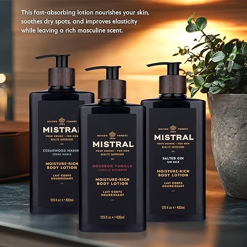 Miniatura 3 de Mistral Bourbon Vanilla Loción corporal para hombres  Crema corporal rica en humedad  Loción para hombres de rápida absorción con aceite de karité y