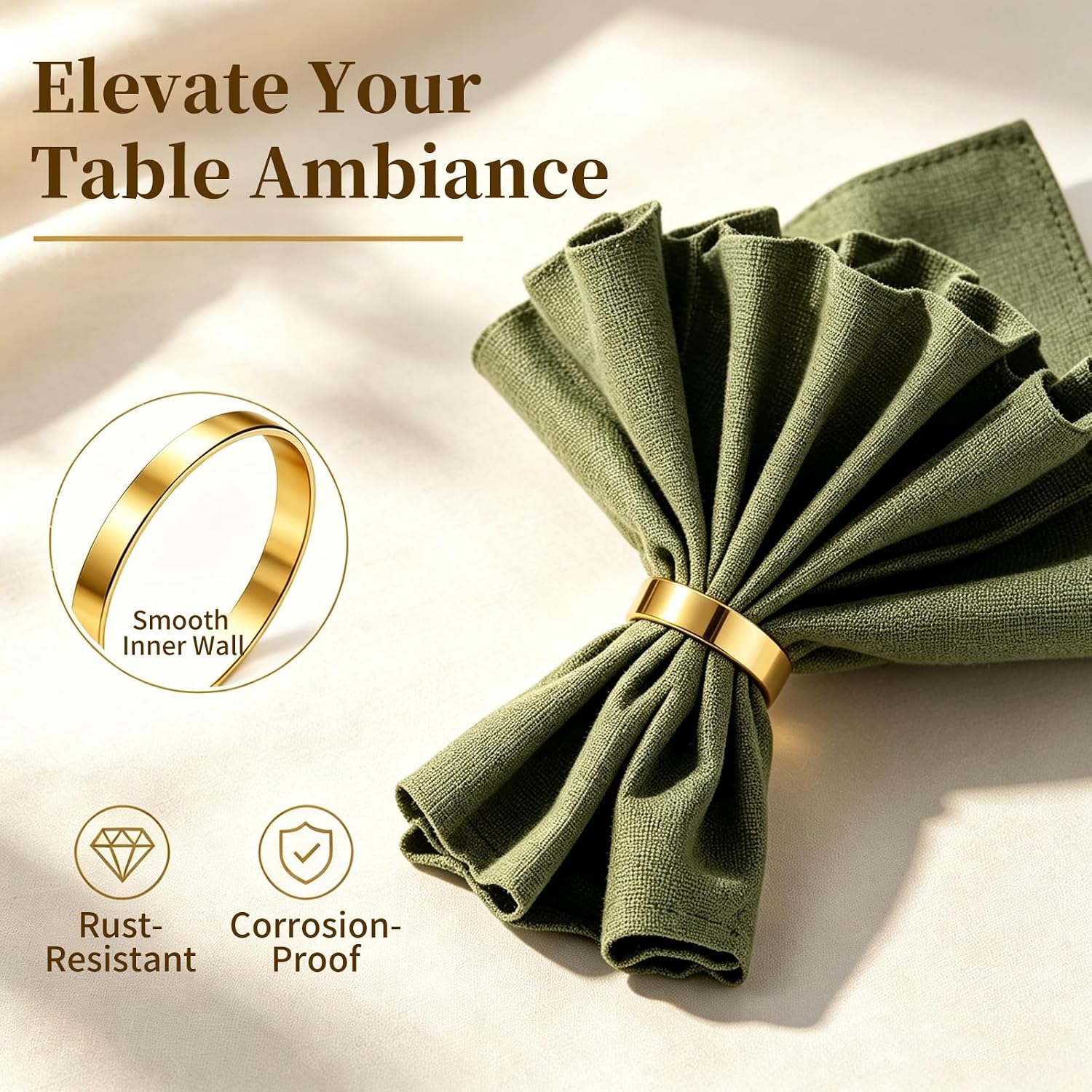 100 PCS Gold Metal Napkin Rings Bulk for Dining Tables and Weddings | Round Buckle Design, Parties & Banquets, Holiday Use, Everyday Table Setting for Thanksgiving Halloween
