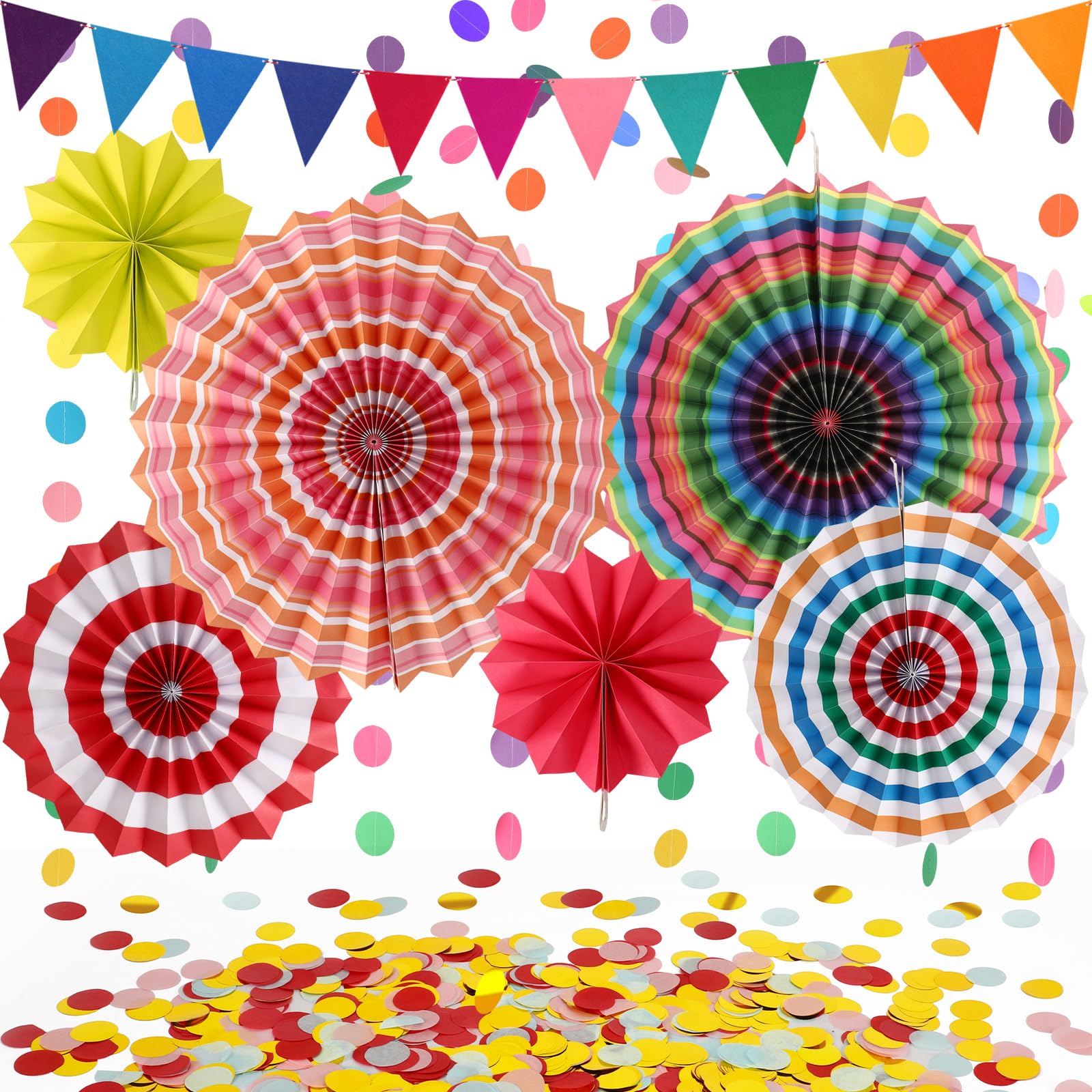 MARFOREVER Décoration de fête multicolore pour carnaval, fêtes de jardin, anniversaires, décoration de carnaval, éventails suspendus, confettis arc-en-ciel, guirlande de fanions pour carnaval, remise