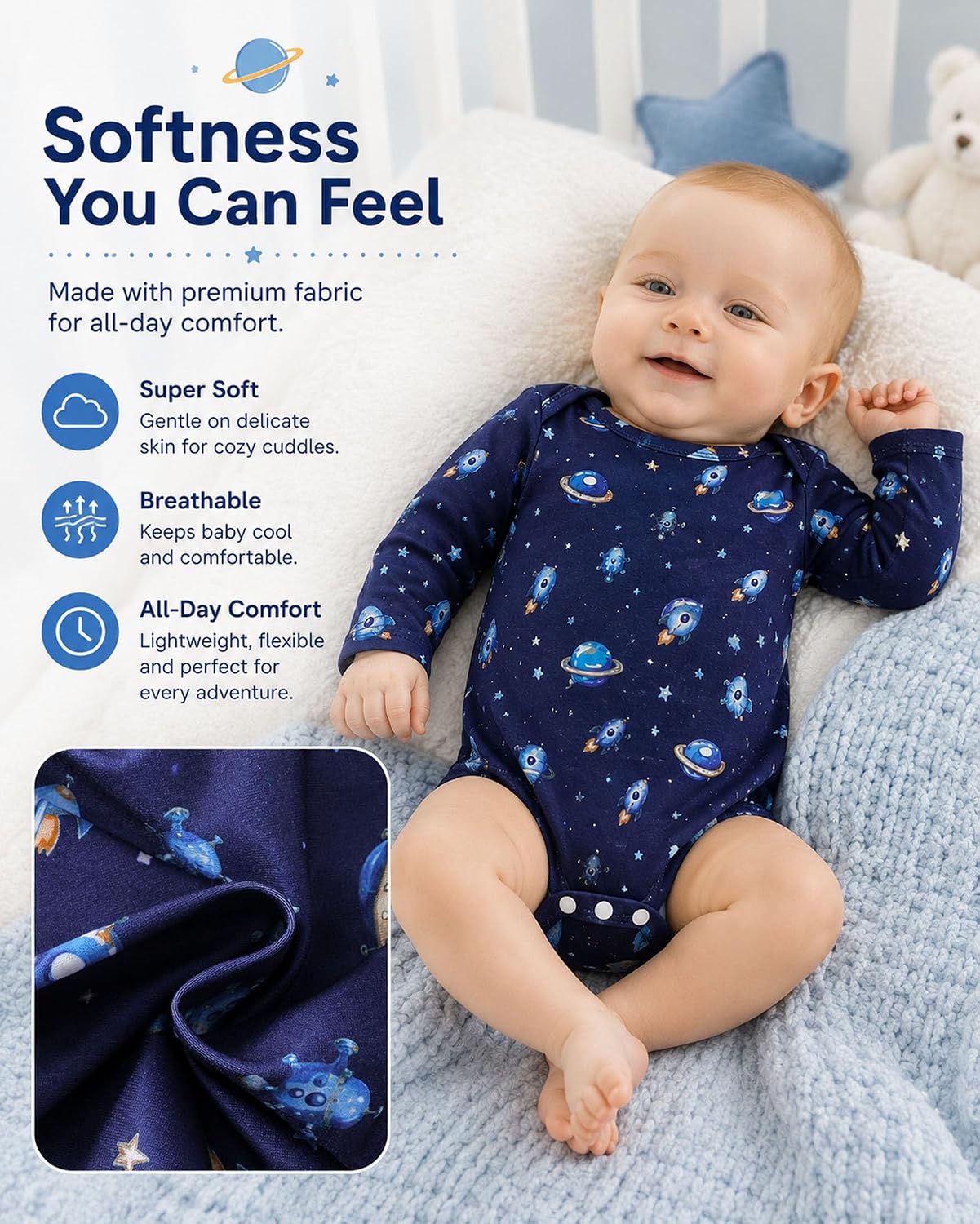 Baby Boy Clothes Long Sleeve Bodysuits 3 Pack Infant Outfits Preemie Newborn 0 3 6 12 18 Months