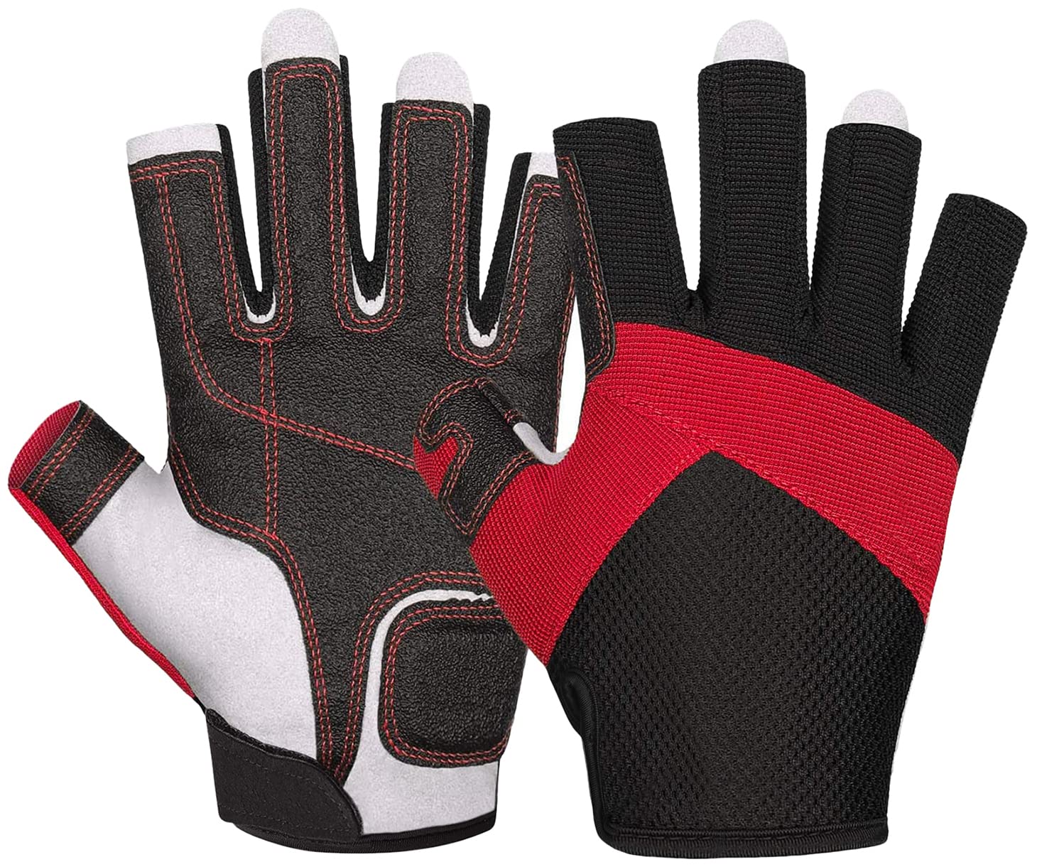 ChinFun Kayaking Gloves Fingerless Padded Palm Fishing Gloves Men for Sailing Paddling Canoeing Workout Women Youth Kids