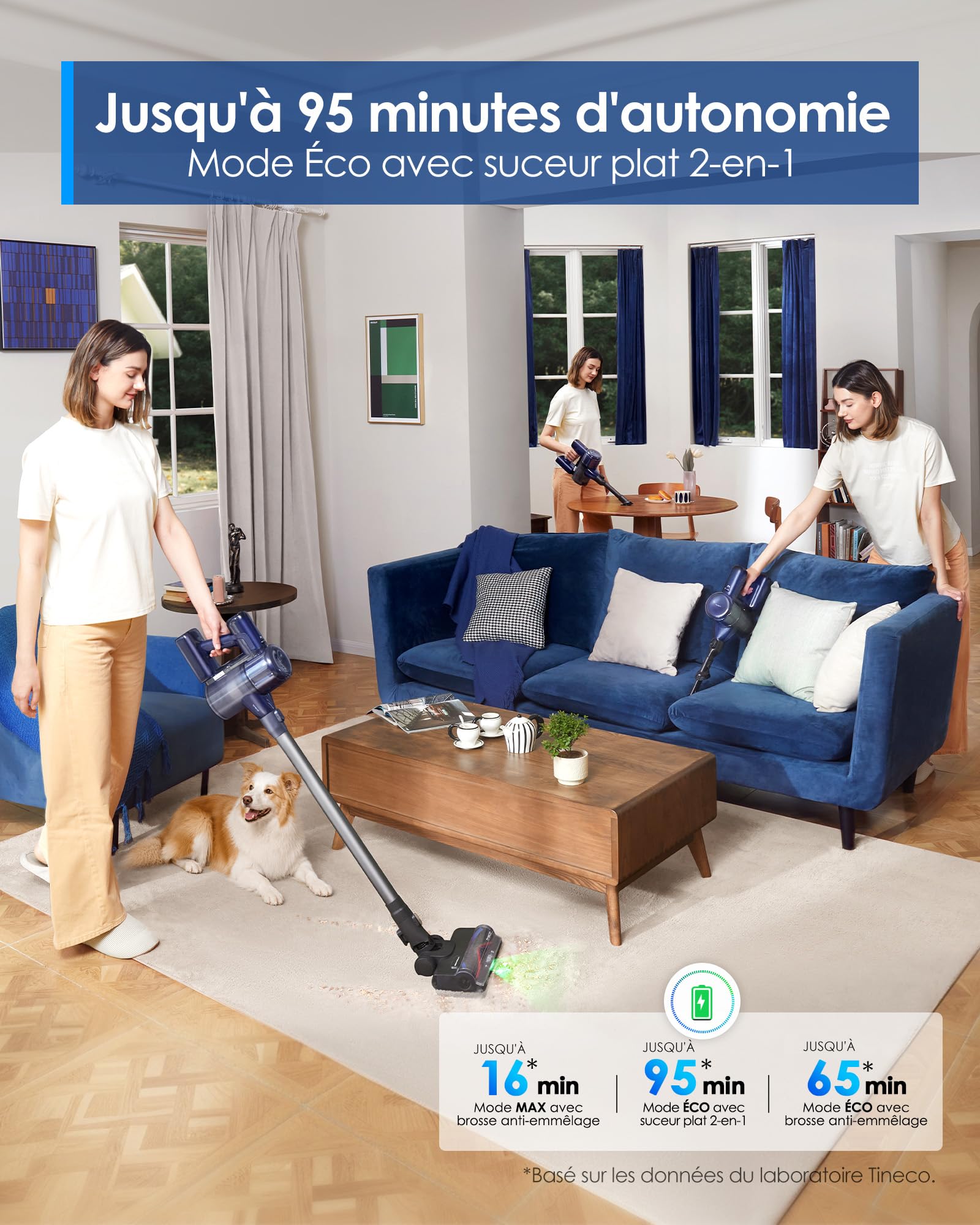 Tineco Pure One S50 Aspirateur Balai sans Fil 150AW 95Min ClogLess LED Vert | Brosse ZeroTangle réduit de 99% les nœuds de cheveux, Filtration 6 étapes capte 99,99% des particules fines des 0,3 microns