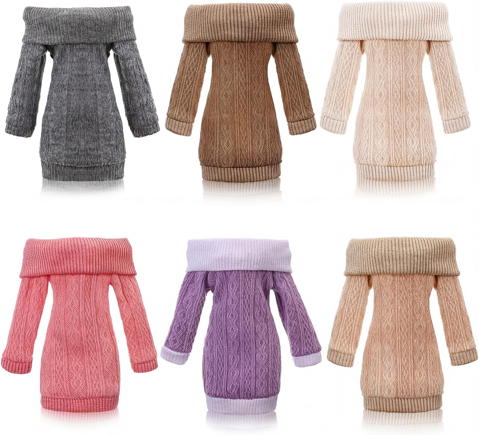 6 Pcs Winter Doll Clothes 11.8 Inch Fashion Doll Sweater Outfits Sweet Accessories for Xmas Party Birthday Gifts(Grey, Dark Coffee, Light Coffee, Pink, White, Purple)