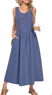 MOLERANI Women’s Summer Maxi Dress Sleeveless A-Line Flowy Sundress Elastic Waist Casual Beach Vacation Dress