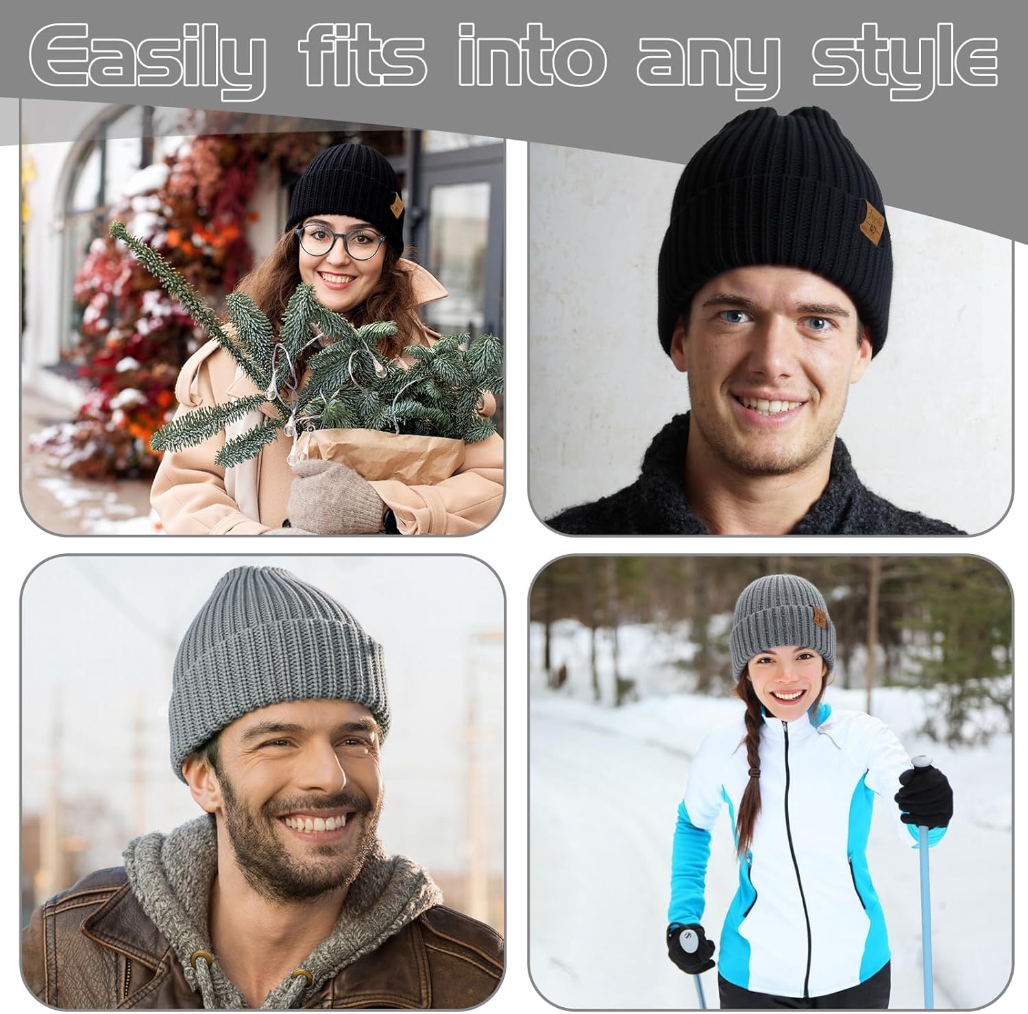 2 Pack Beanie for Men Women Warm Winter Cuffed Knit Hat Soft Thermal Ski Hat Unisex,Black and Gray - Image 5