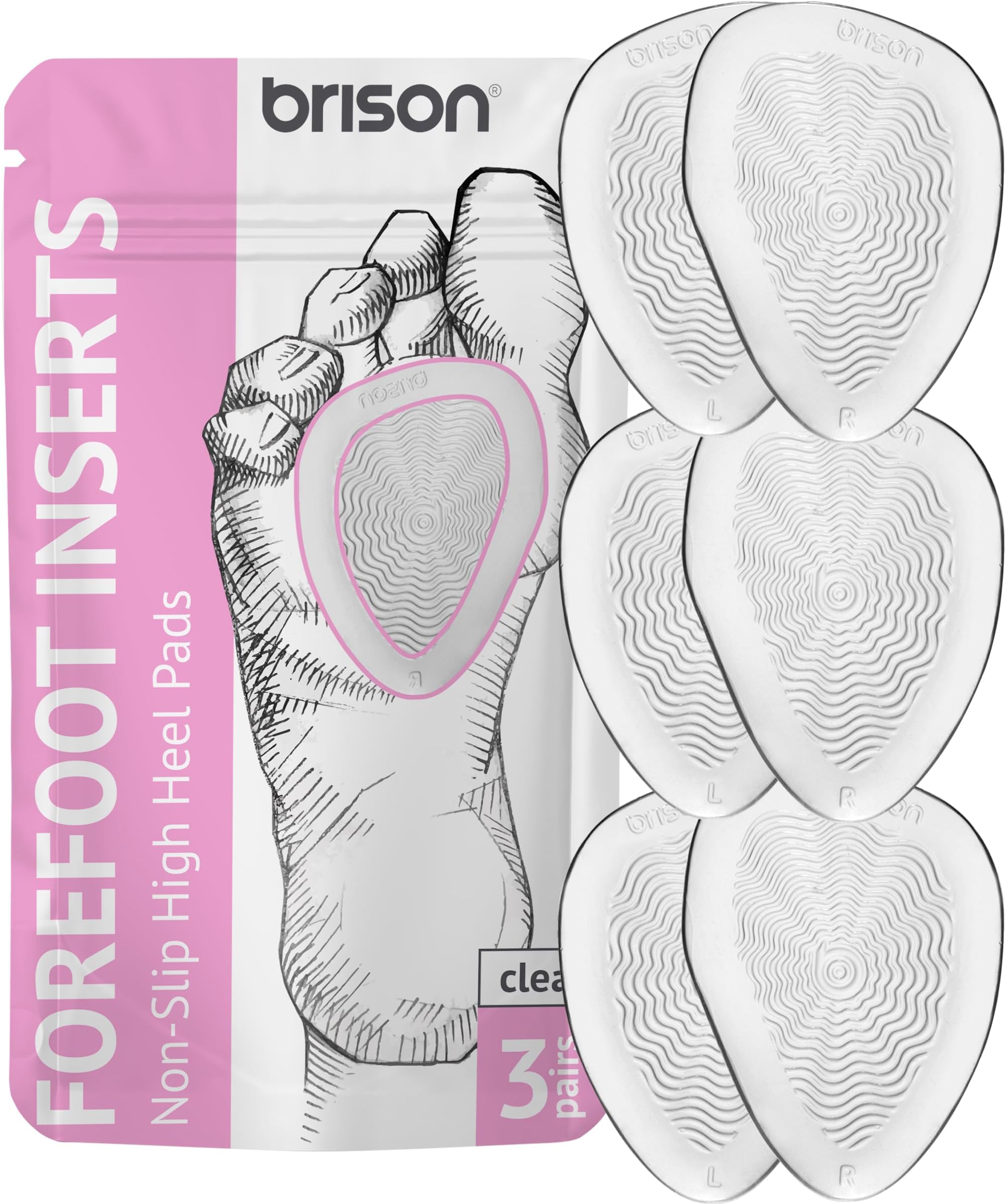Brison Metatarsal Pads Ball of Foot Cushion 3 Pairs - Metatarsal Pads for Women Men High Heels Inserts - Soft Gel Forefoot Callus Metatarsalgia Pain Prevention Shoe Insoles no Slip Cushioning