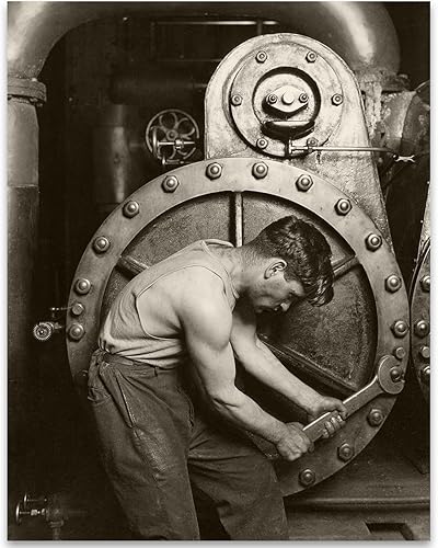 Lone Star Art Power House Mechanic por Lewis W Hine Foto - Impresión sin marco de 11x14 - Decoración industrial vintage perfecta para el hogar Bajo