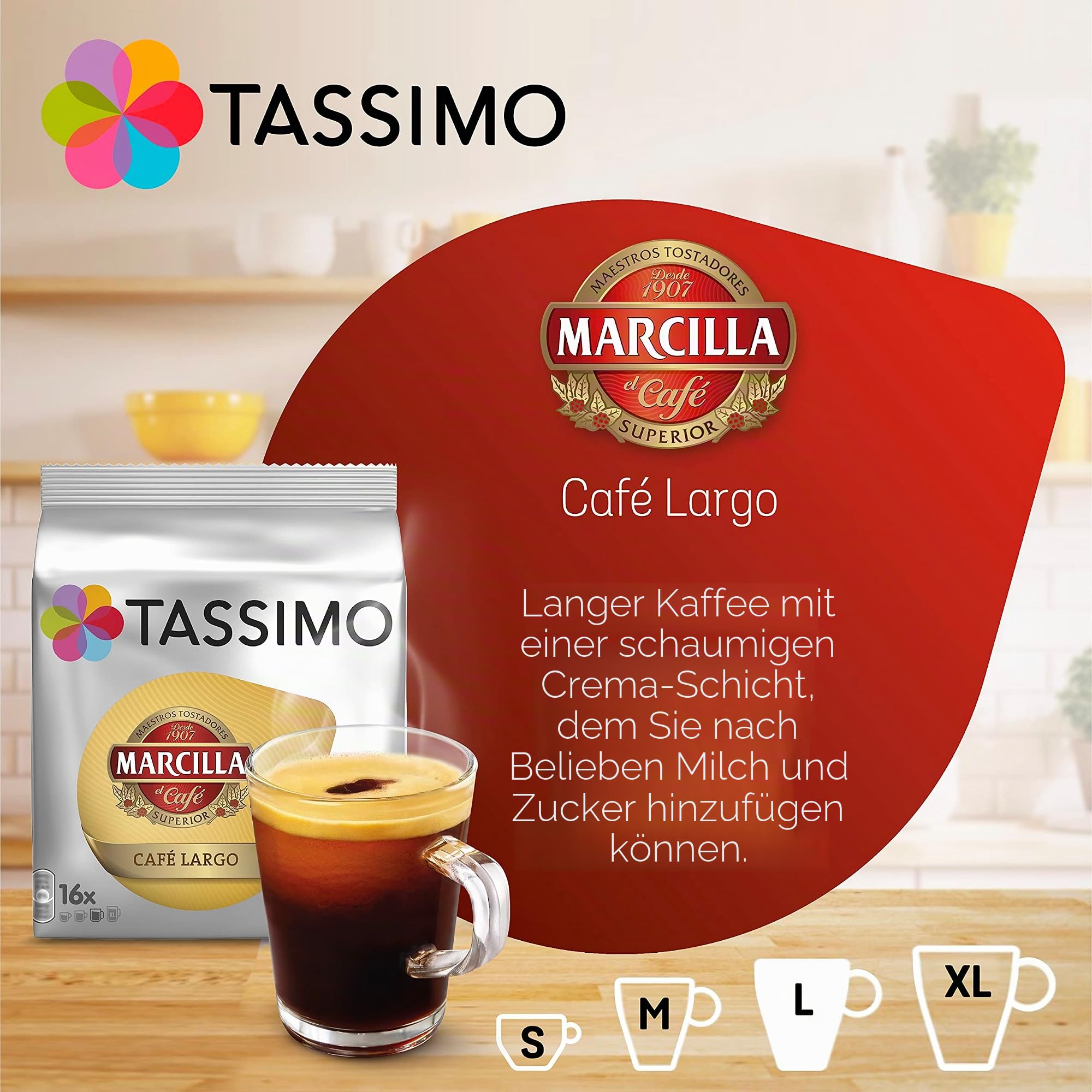 TASSIMO Marcilla Cafe Large Breakfast Kaffee Kapseln T Discs 5er Pack, 80 Getränke