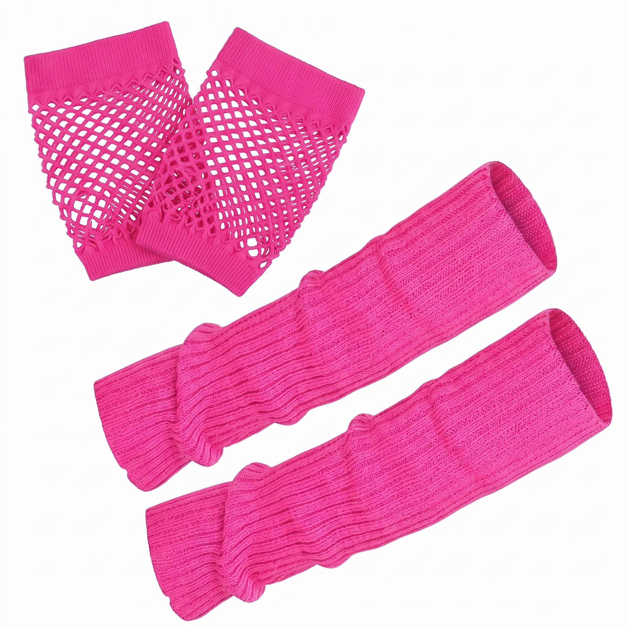 Neon Pink Leg Warmers 80s for Women,80's Costume Neon Accessories Fancy Dress Set,1980s Retro Leg Warmer Mesh Fishnet Gloves Neon Party Outfit,Disco Theme Stretchy Legwarmer Costumes for Girls Kids