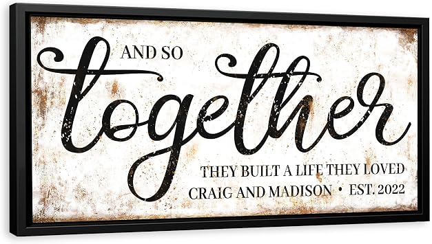 Awesometik Personalized And So Together They Built A Life They Loved Canvas Sign, Farmhouse Sign for Bedroom Above Bed Living Room Over Bed