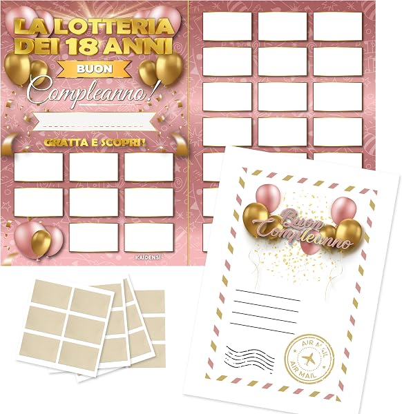 Maxi Gratta e Vinci Personalizzato Gioco Compleanno – Lotteria della 18enne Versione A3 - Calendario Auguri Grattabile 18 Anni Ragazza Ragazzo Per Invitati Originali - Idea Regalo 18 Donna Originale - 1