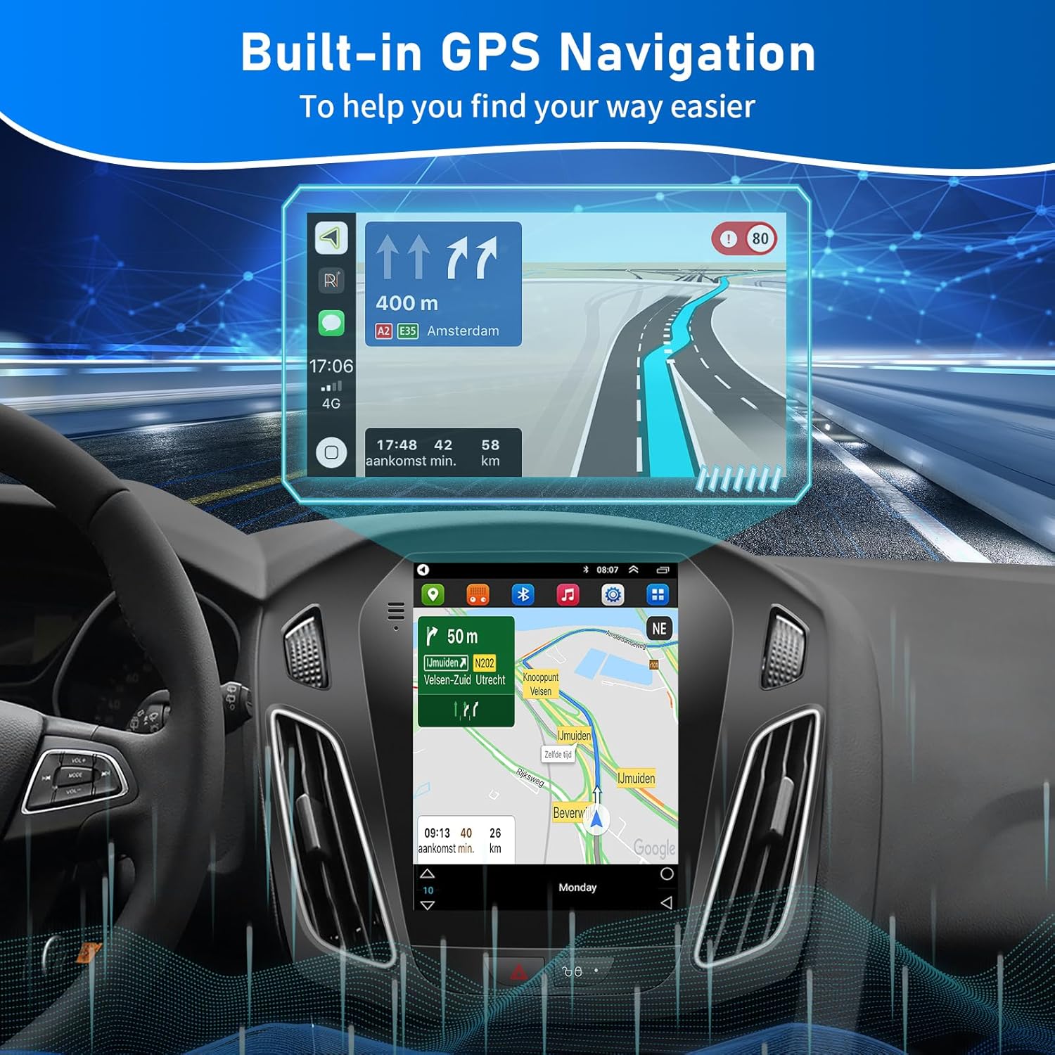 4+32G Android 13 Upgrade Car Radio for Ford Focus 2012-2018: 10.4" HD T-Style Touchscreen Head Unit Wireless Carplay Android Auto 1080P Backup Camera Mirror Link 5G WiFi GPS Bluetooth SWC FM