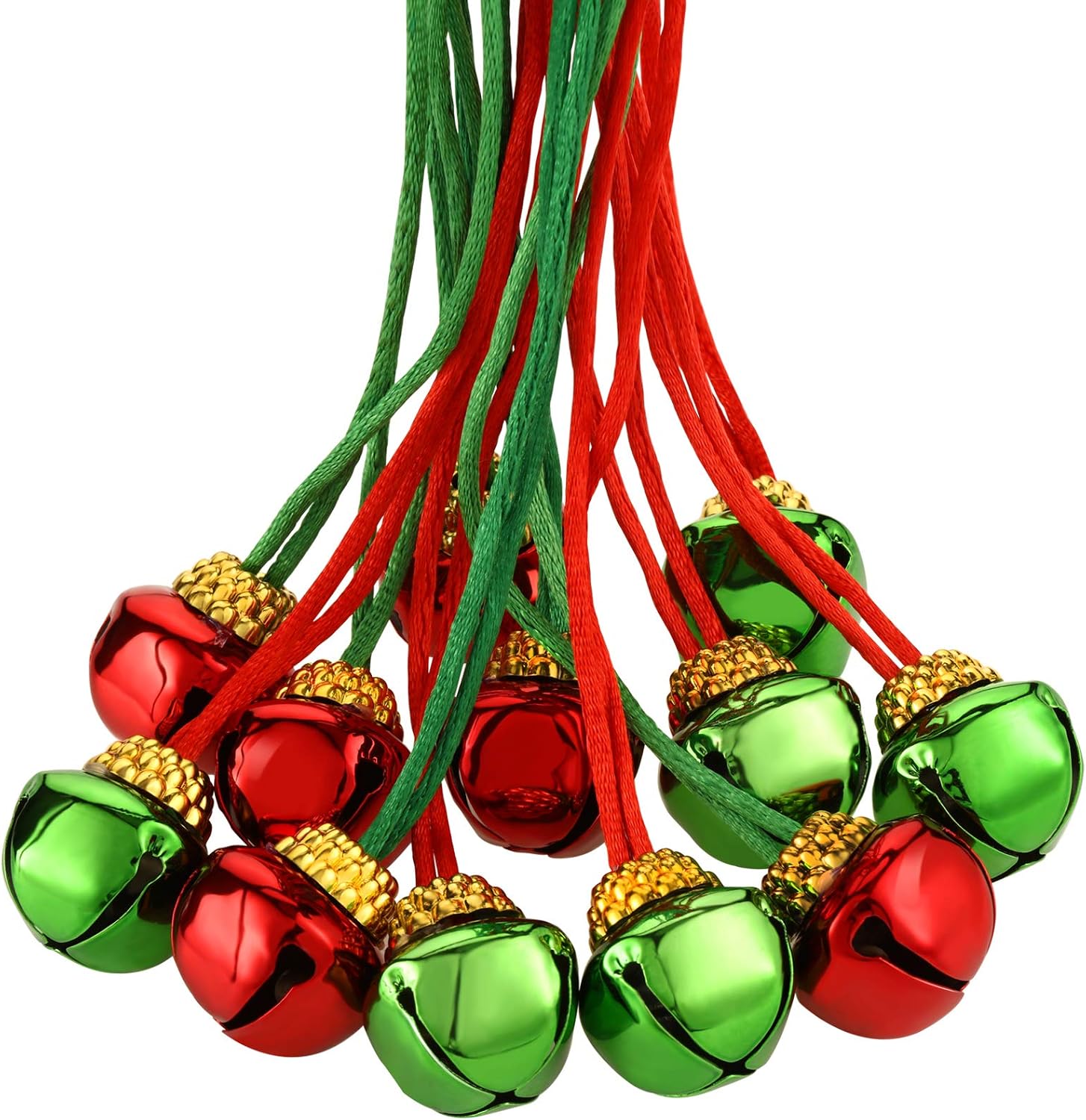 Gejoy 36 Pcs Christmas Bell Necklaces Jingle Bells Ornaments Red Green