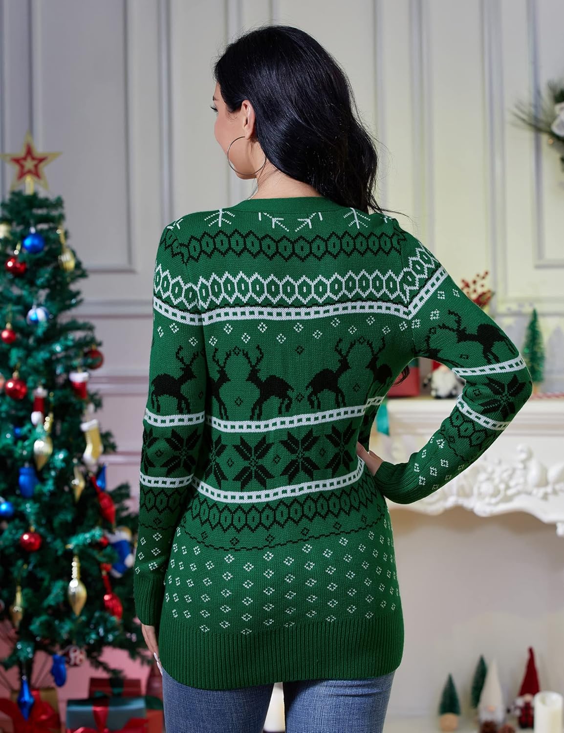 KOJOOIN Women's Ugly Christmas Cardigans Button Down Open Front Knit Pullover Holiday Vacation Long Sleeve Cardigan Sweaters - Image 2