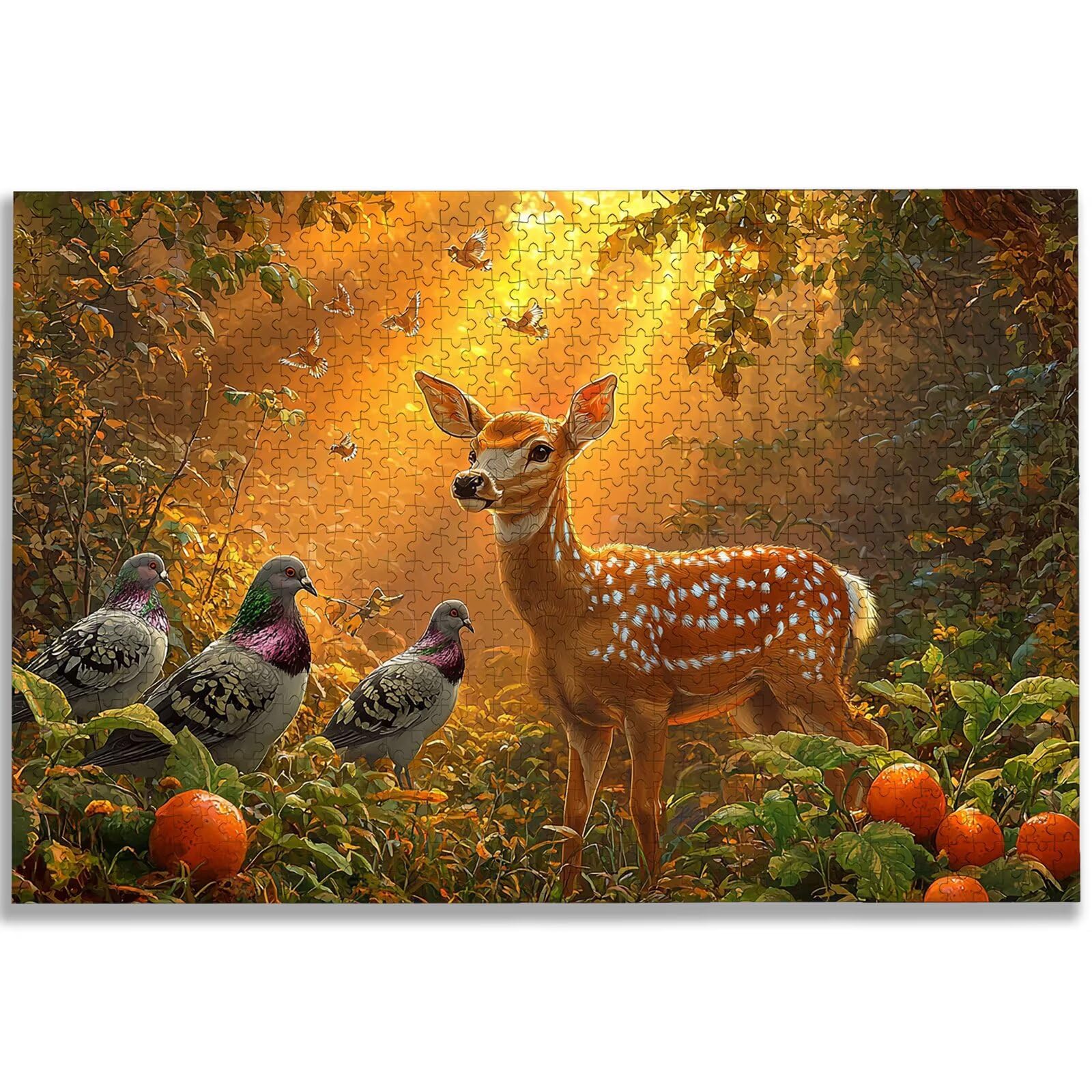 Puzzle 1000 elementów, sarny, 1000 elementów, drewniane puzzle dla dorosłych, z ekskluzywnym pudełkiem na opakowanie, klasyczne puzzle dla całej rodziny, duże puzzle na prezenty, dekoracja pokoju