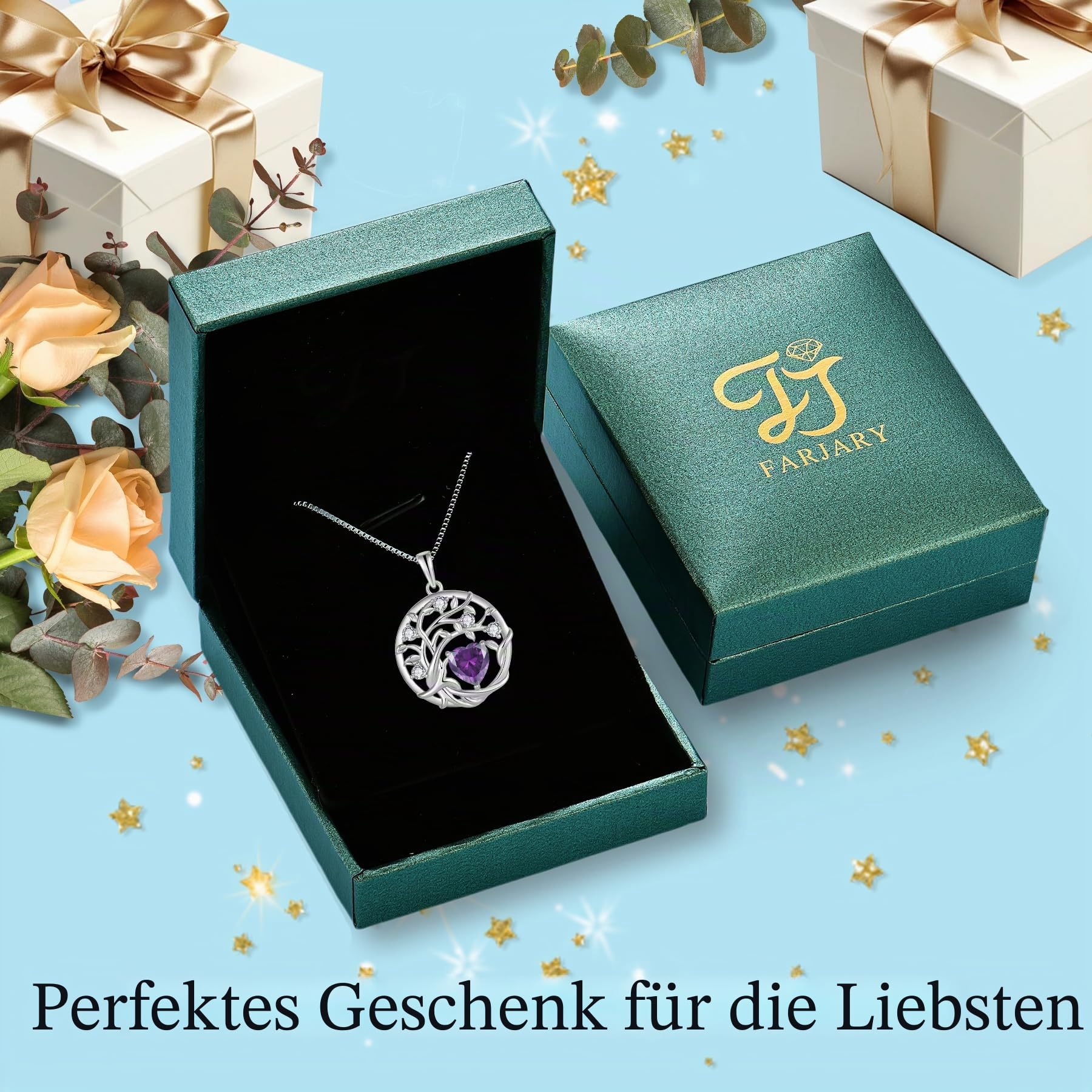 FJ Lebensbaum Kette Damen 925 Sterling Silber Baum des Lebens Halskette Anhänger Geburtsstein Schmuck Geschenke für Frauen
