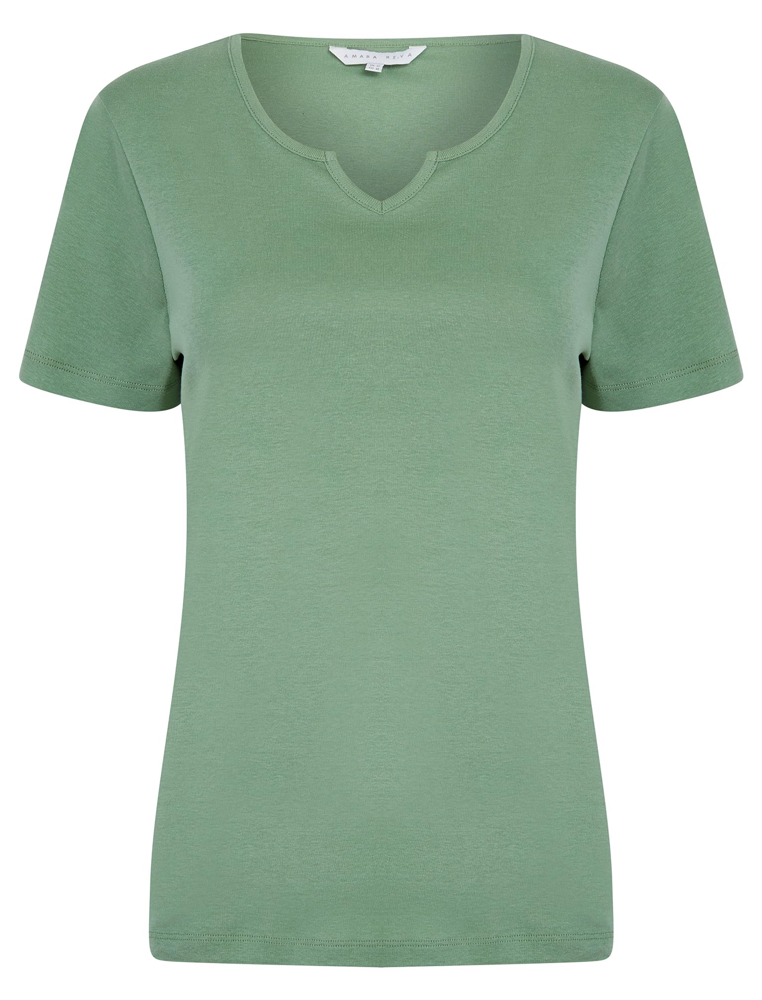 Amara Reya Women's Green Bay 'Calandra' Plain Cotton Notch Neck T-Shirt Top