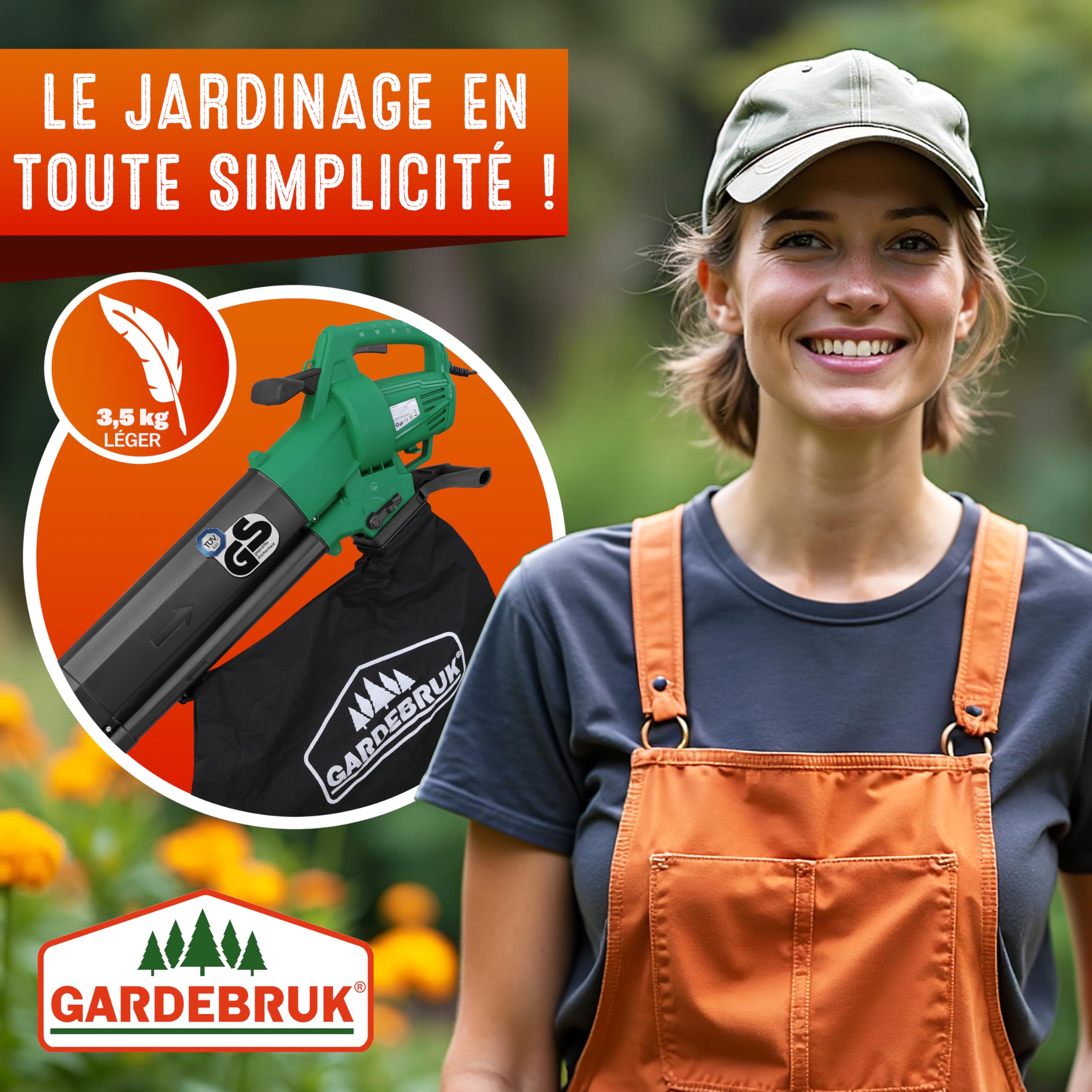 GARDEBRUK® Aspirateur Souffleur Broyeur Électrique 3en1 3000W 270 km/h Bac 45L