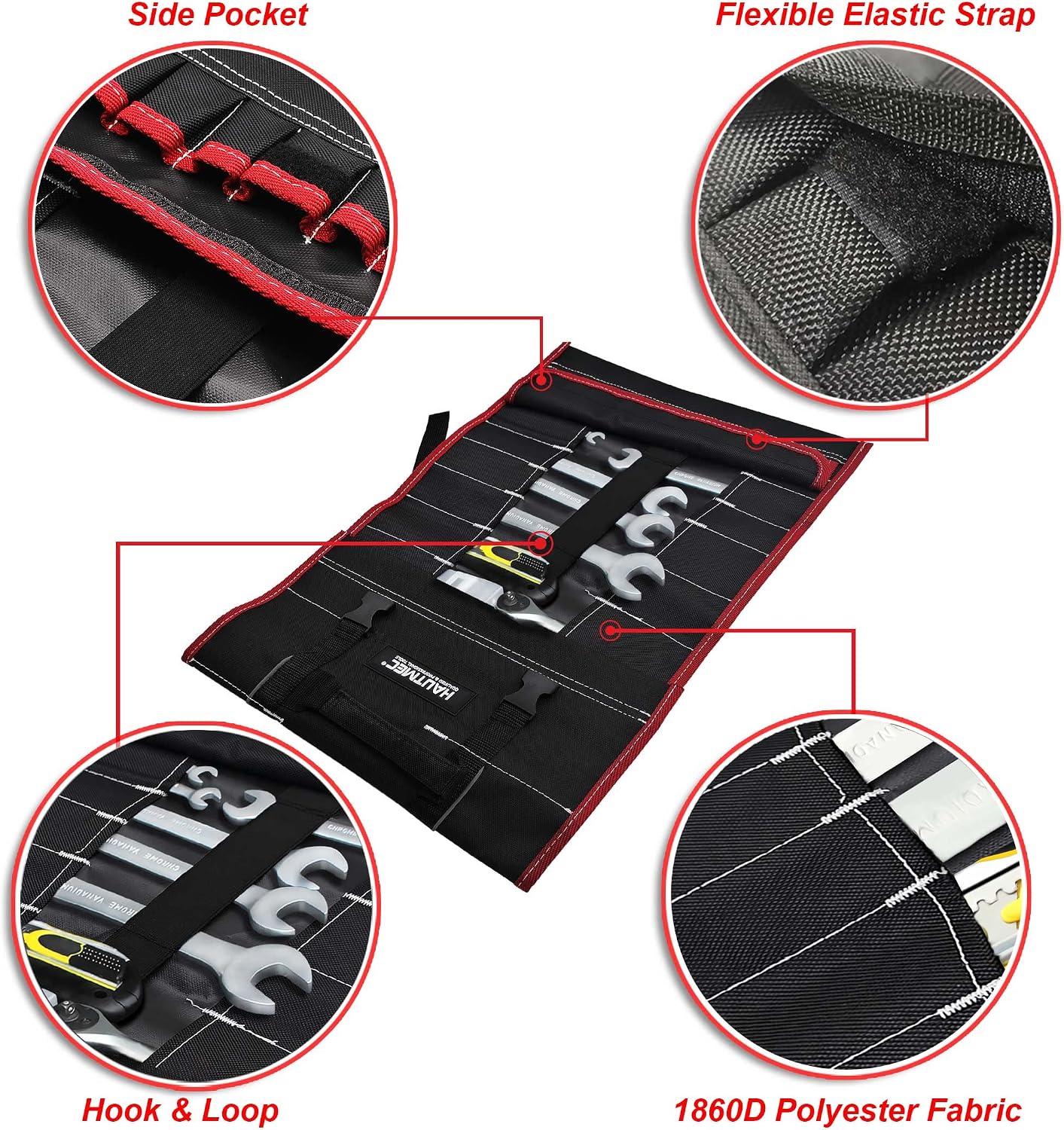 HAUTMEC 600D Tool Roll Bag, 32-Pocket Wrench Organizer, Multi-purpose Tool Roll Up Bag, Large Space Military Tool Bag HT0069-TB
