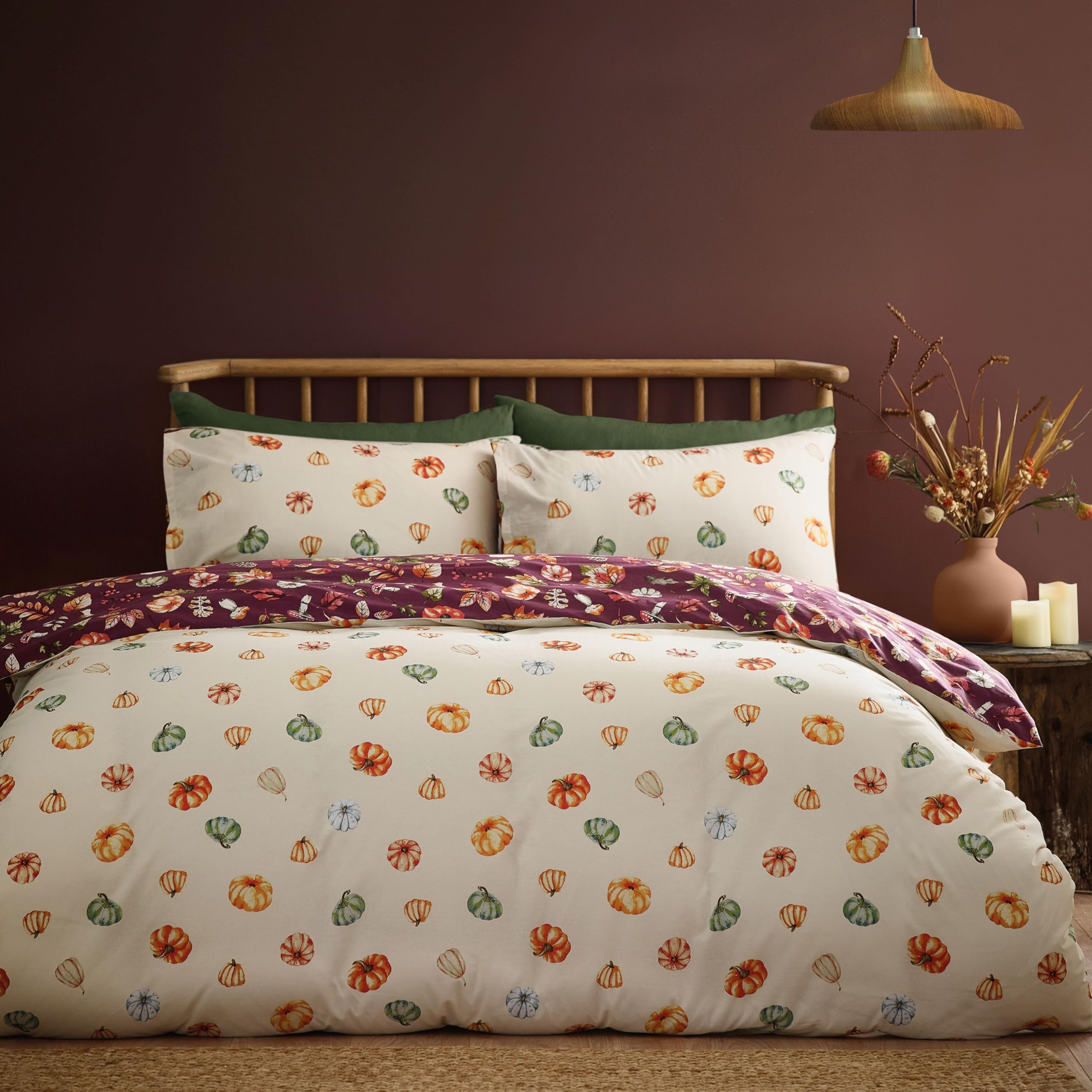 Catherine Lansfield Wende-Bettwäsche-Set Doppelbett – Herbstkaro In Pflaume, Mit Kissenbezügen