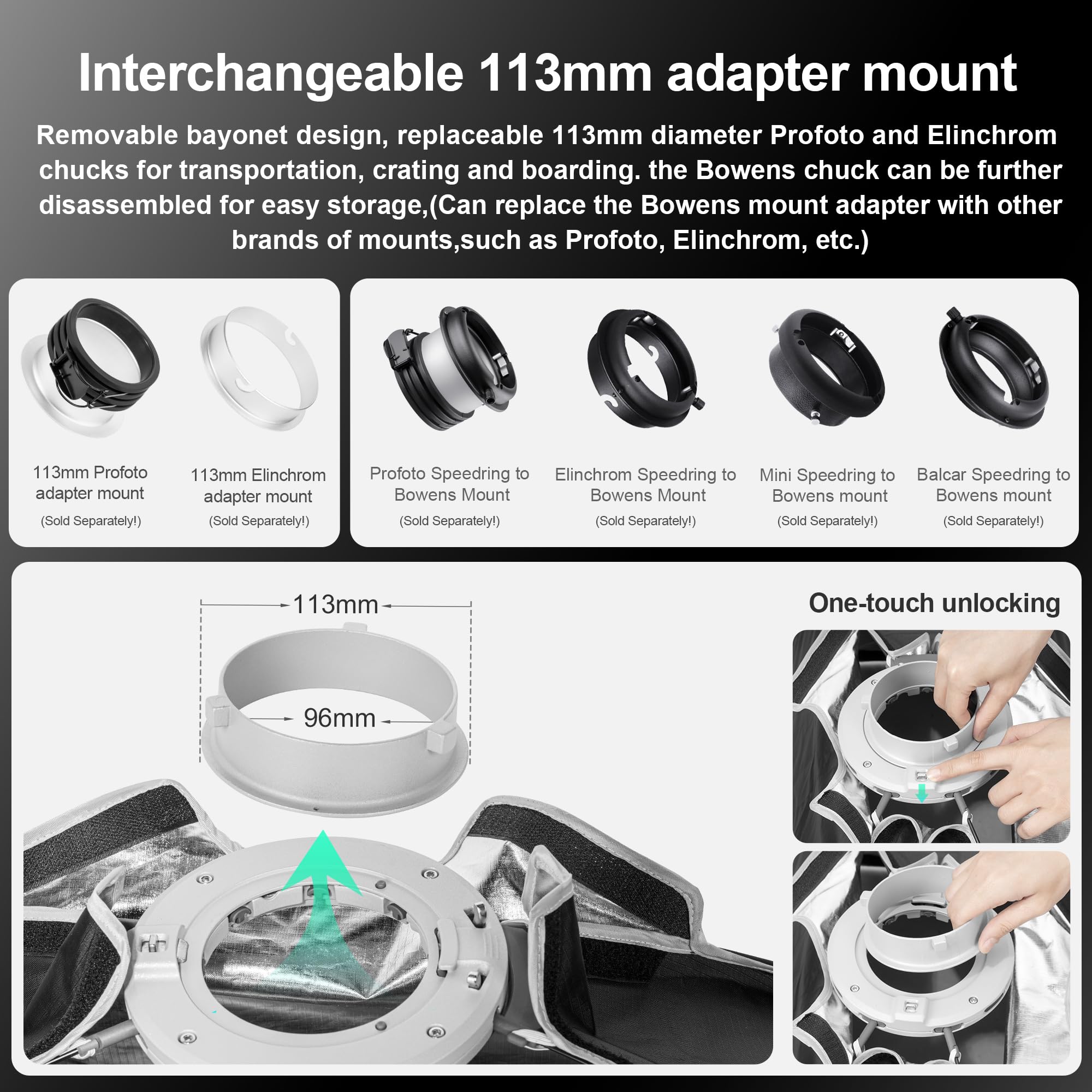 FOMITO Softbox rettangolare con striscia a sgancio rapido, 30 x 120 cm, con supporto Bowens e griglia per fascio di luce, per illuminazione da studio fotografico, 30 x 120 cm