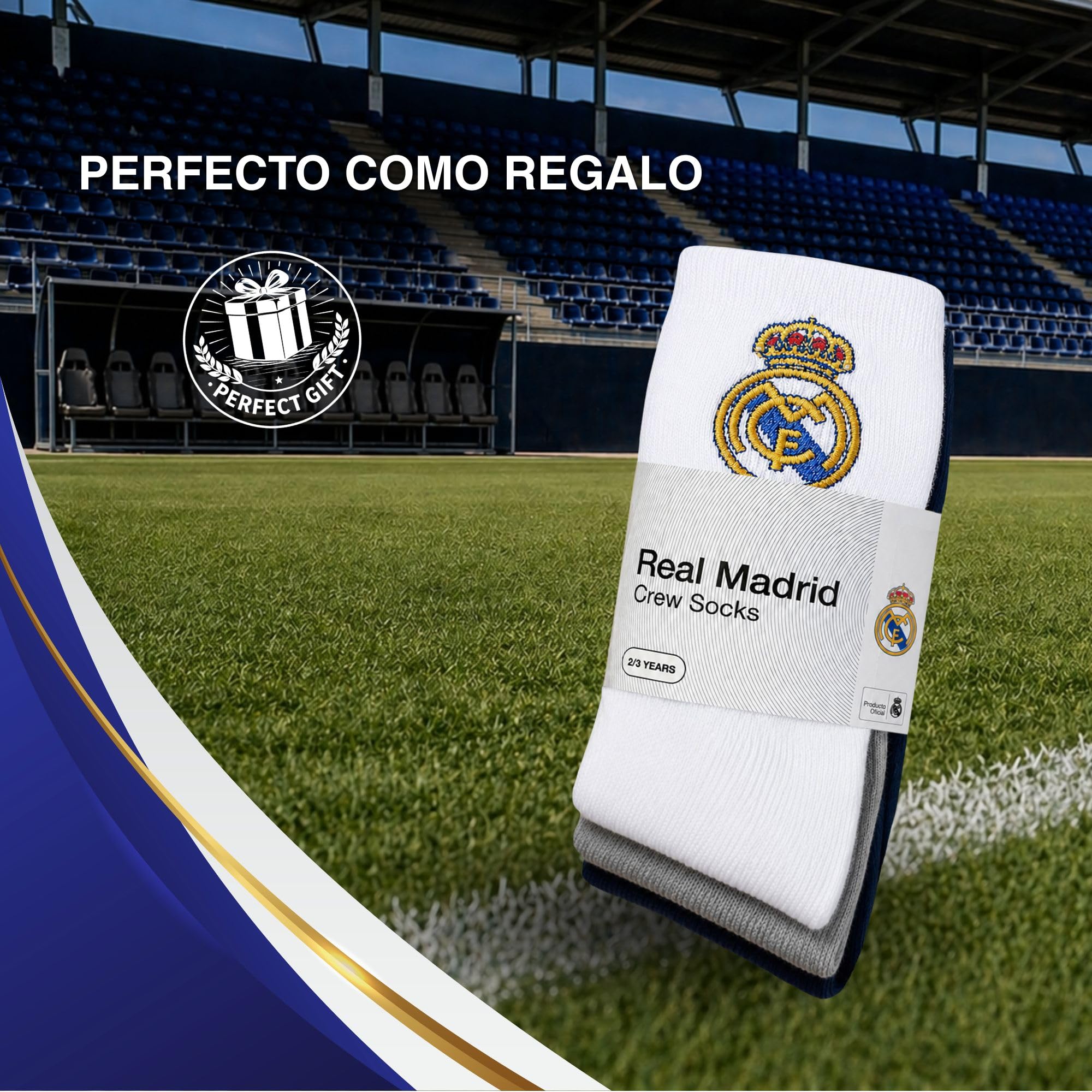 Real Madrid Calcetines Niños Pack 5 | Licencia Oficial | Algodón | Logo Bordado | Regalo Aficionados
