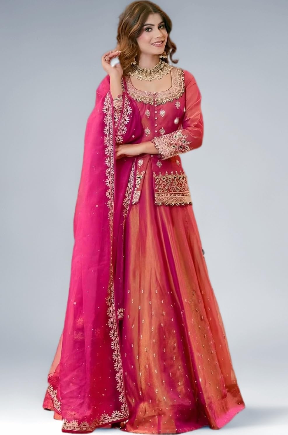 piludi Women's Embroidered Sharara Suit Set | Chanderi Silk Kurta with Dupatta | Wedding & Festive | Ready to Wear Indian Ethnic Outfit